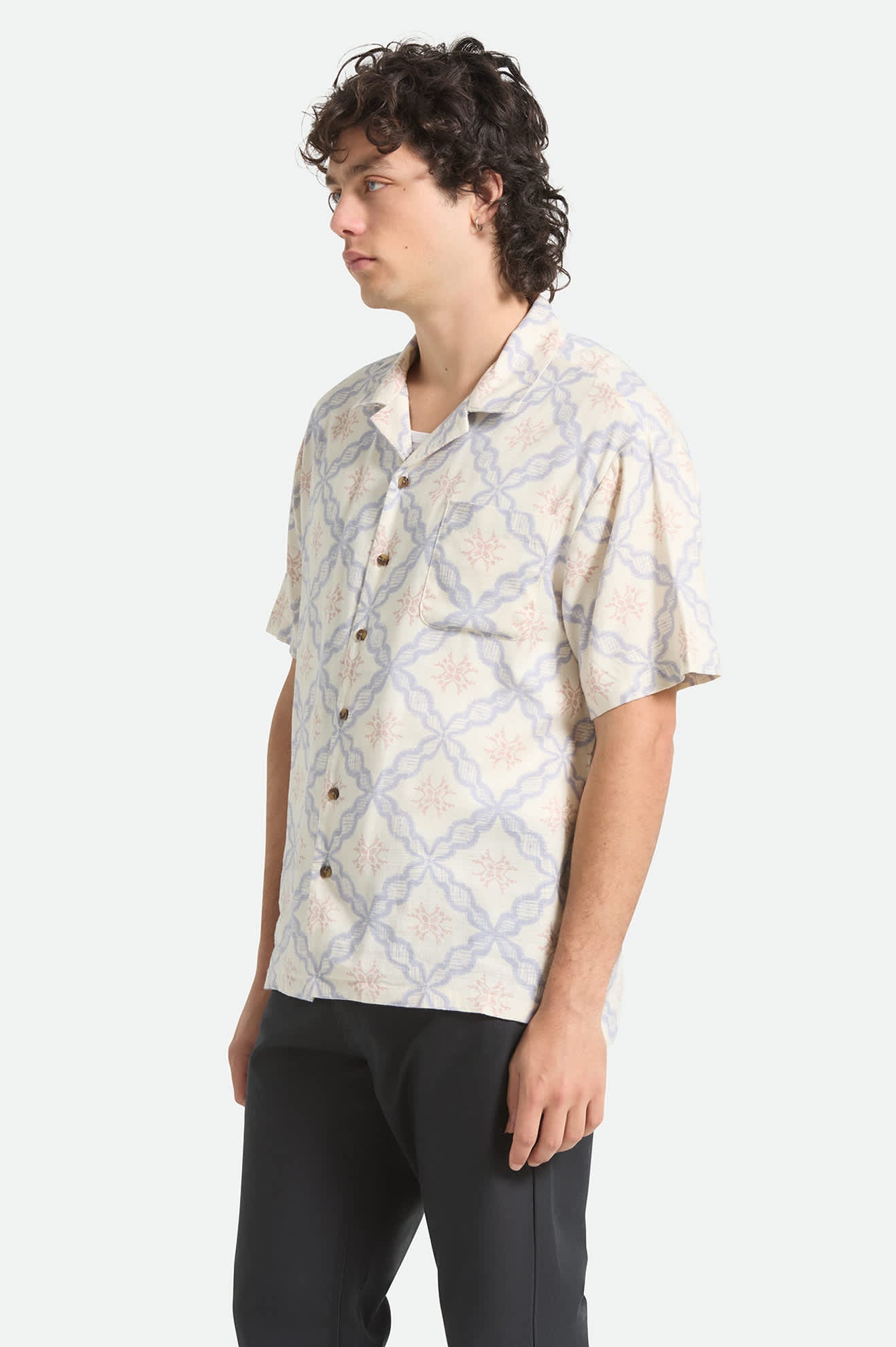 brixton-bunker-slub-kurzarm-hemd-off-white-blue-tile image 3
