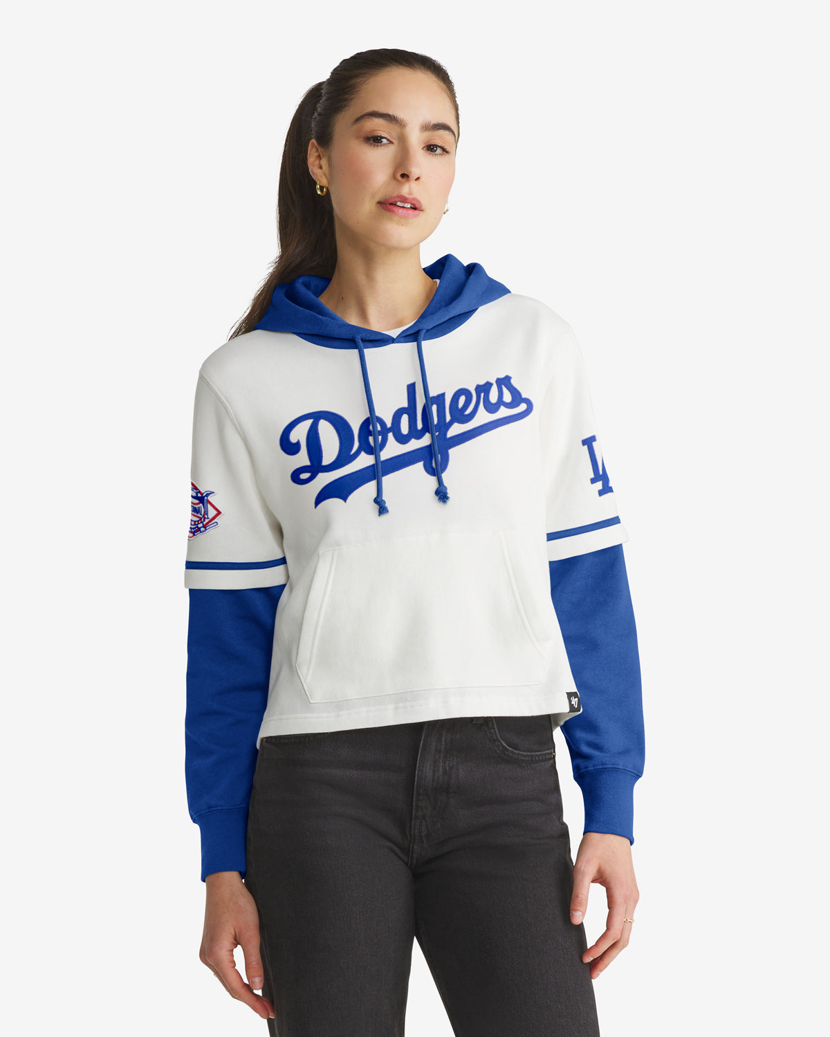 47-brand-shortstop-dodgers-cropped-hoodie-white-wash-damen image 1