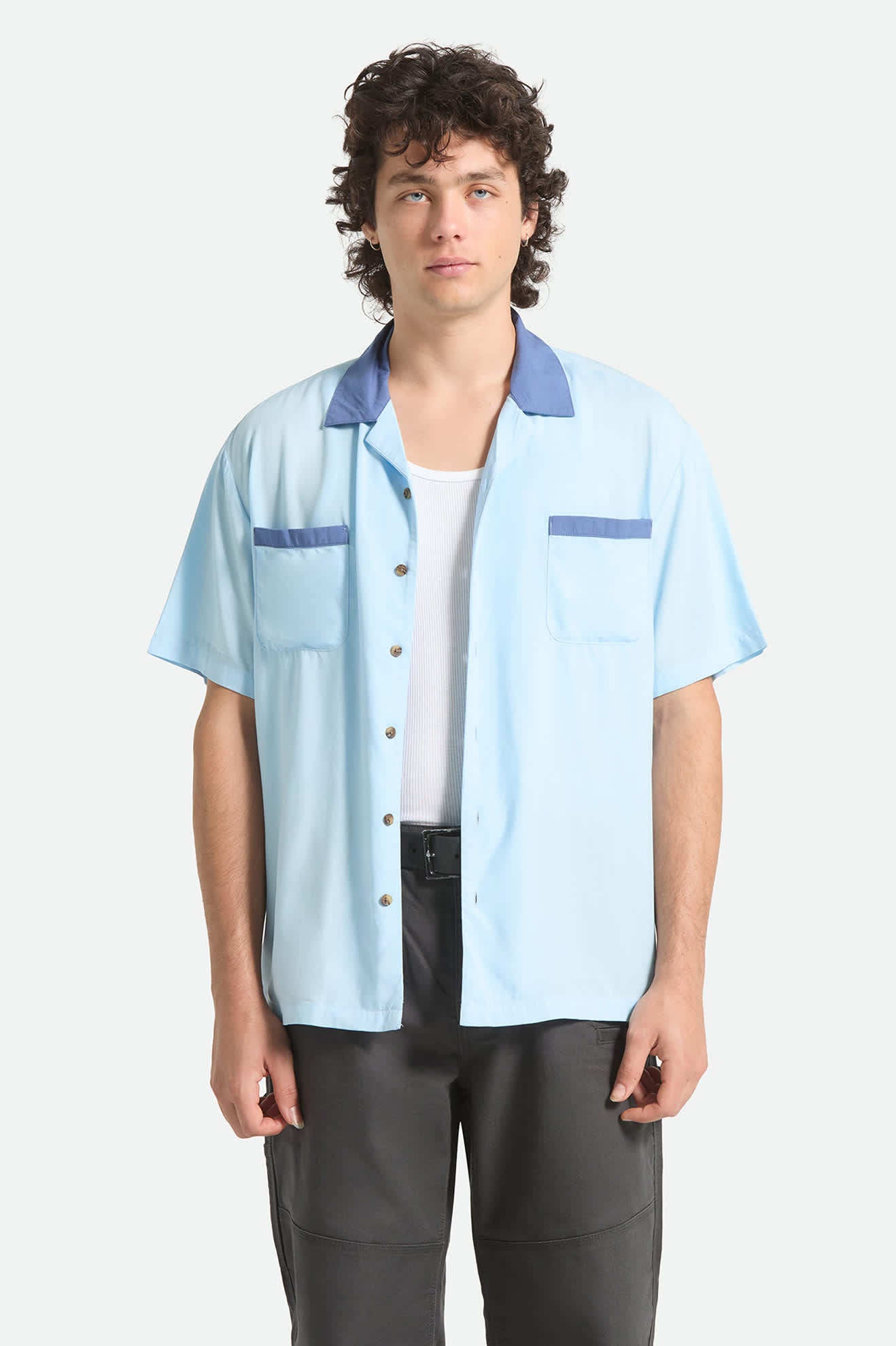 brixton-lafayette-kurzarmhemd-herren-blue-aura-viskose image 2