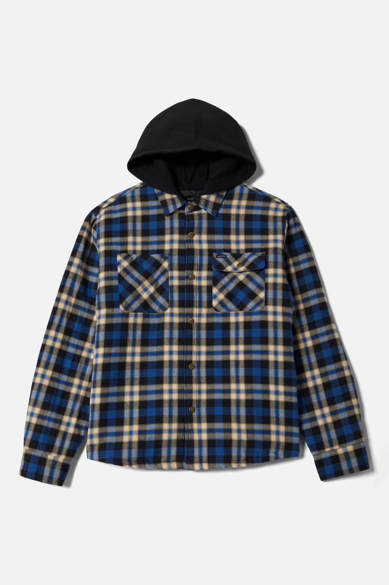 brixton-bowery-quilted-hooded-flannel-navy-cream image 1