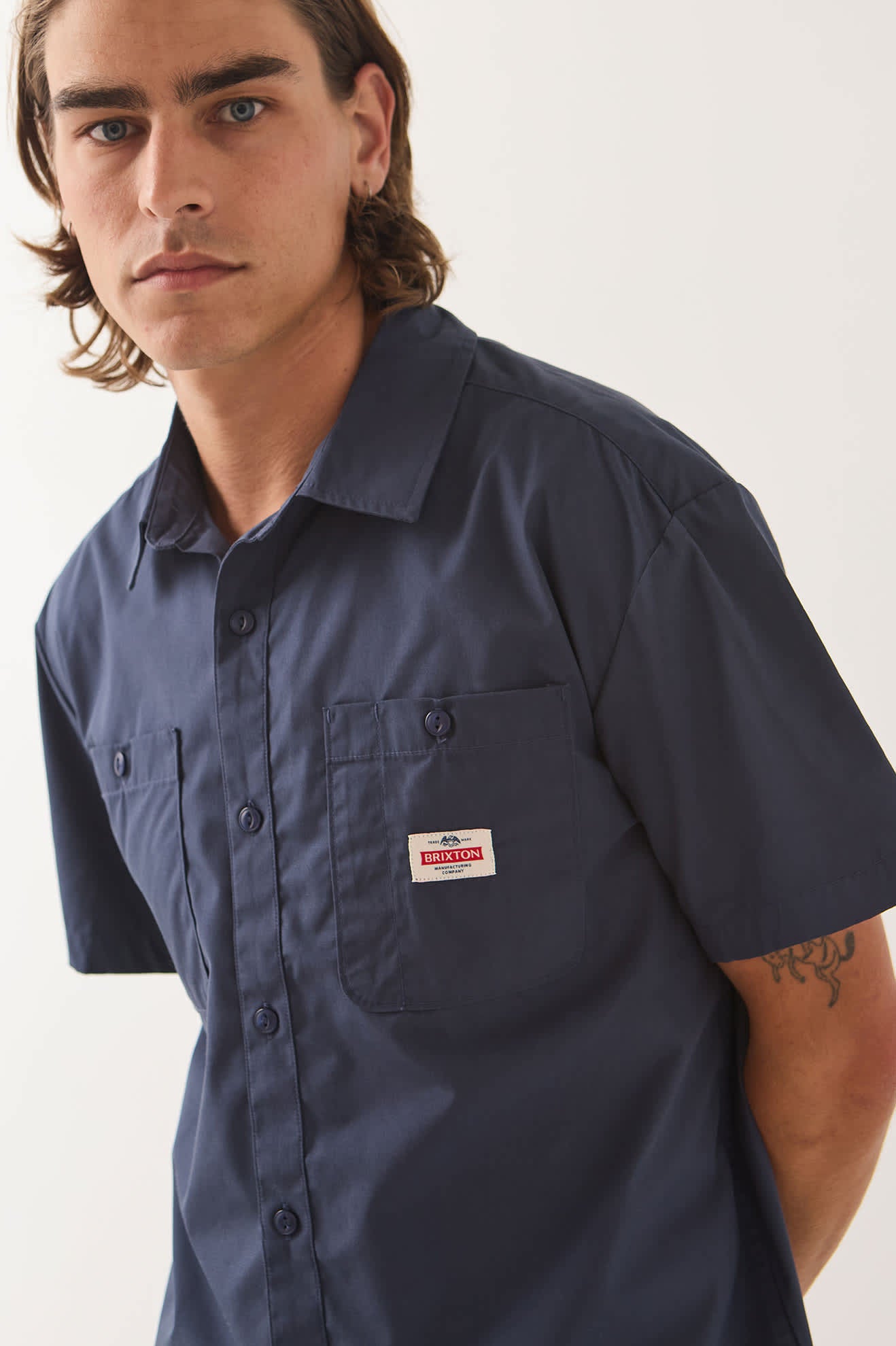 brixton-trademark-kurzarm-hemd-washed-navy-twill image 5