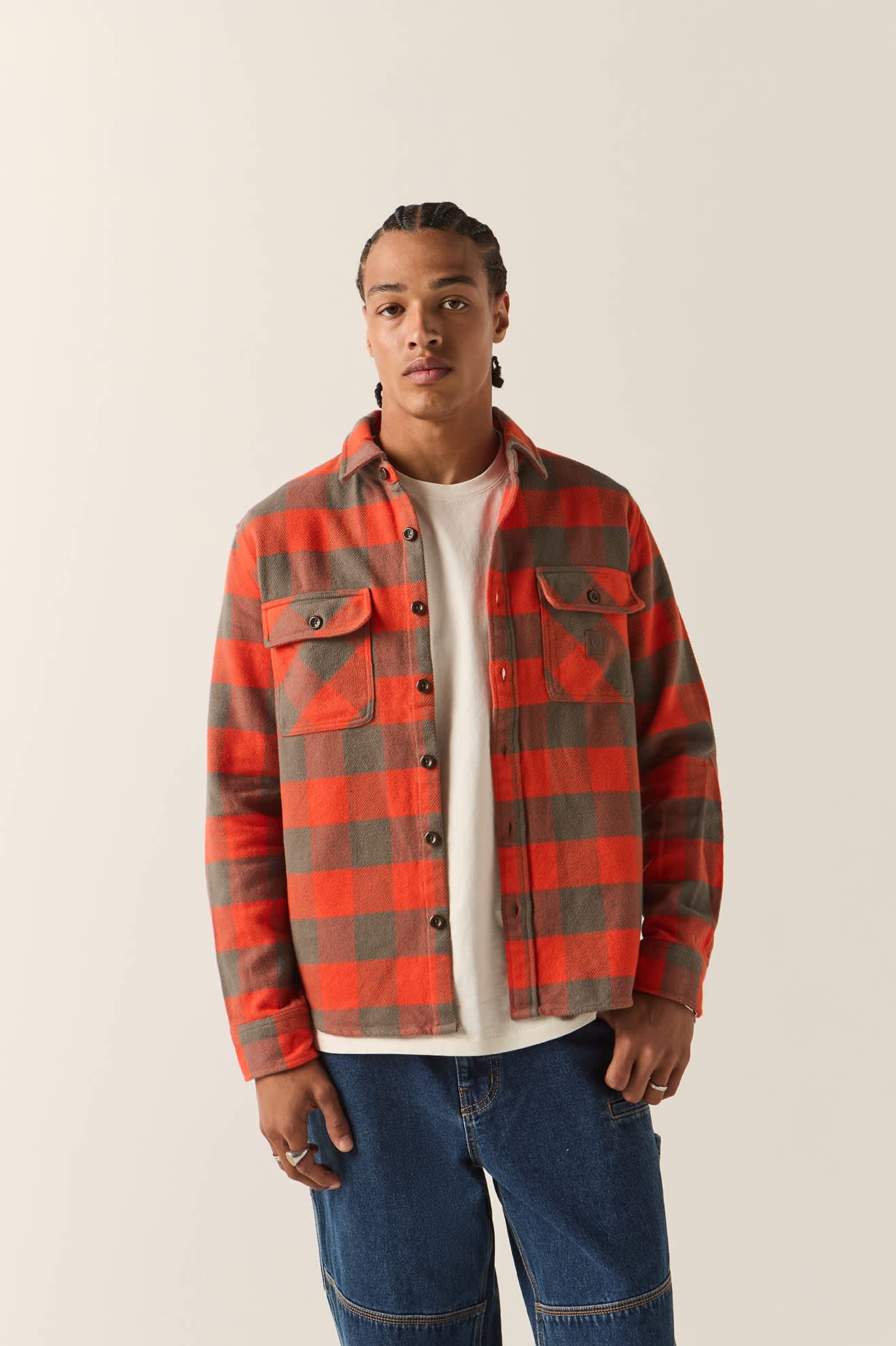 brixton-bowery-heavyweight-flanellhemd-washed-red-grey image 1