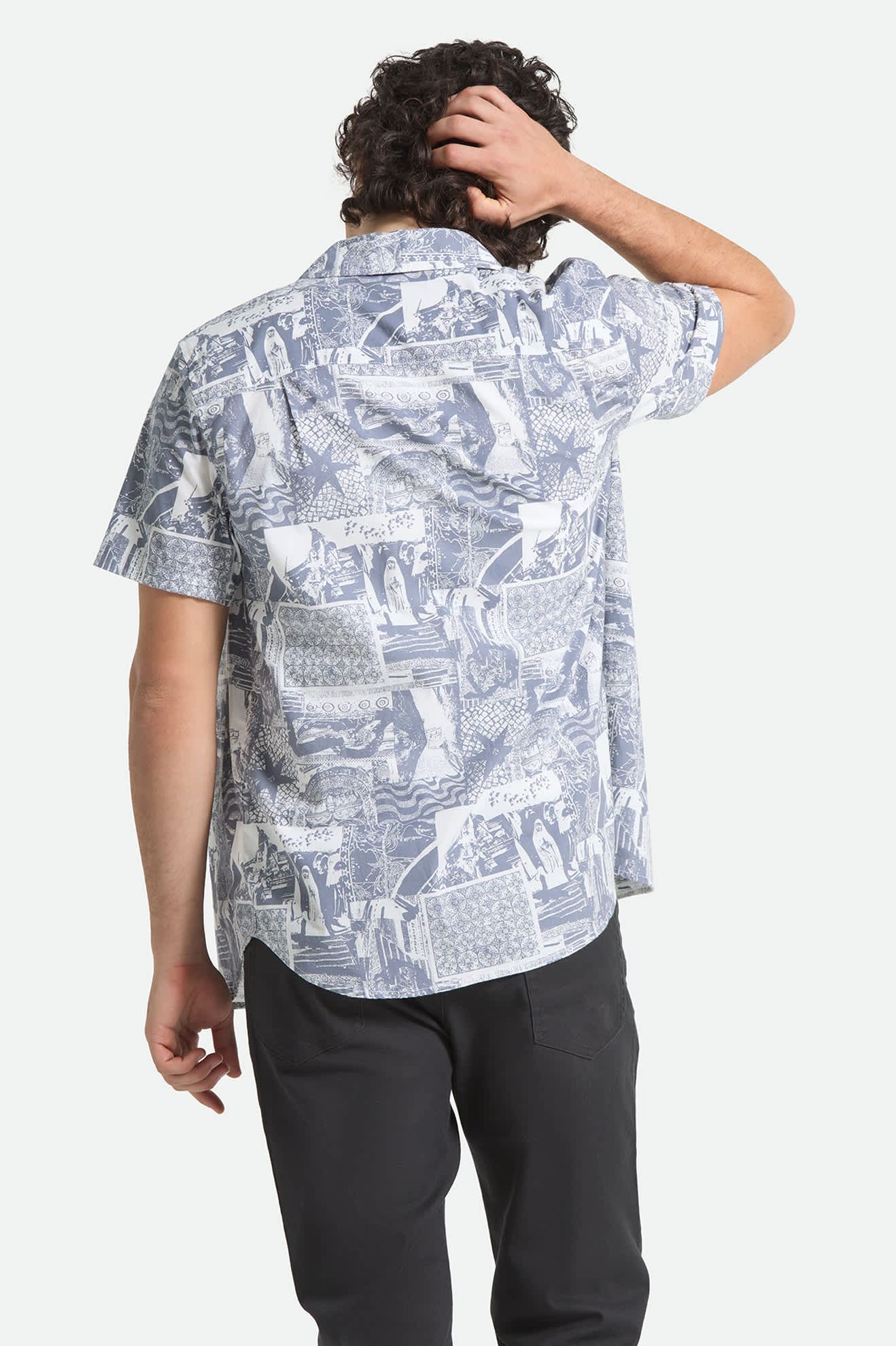 brixton-charter-print-kurzarmhemd-navy-white-collage image 4