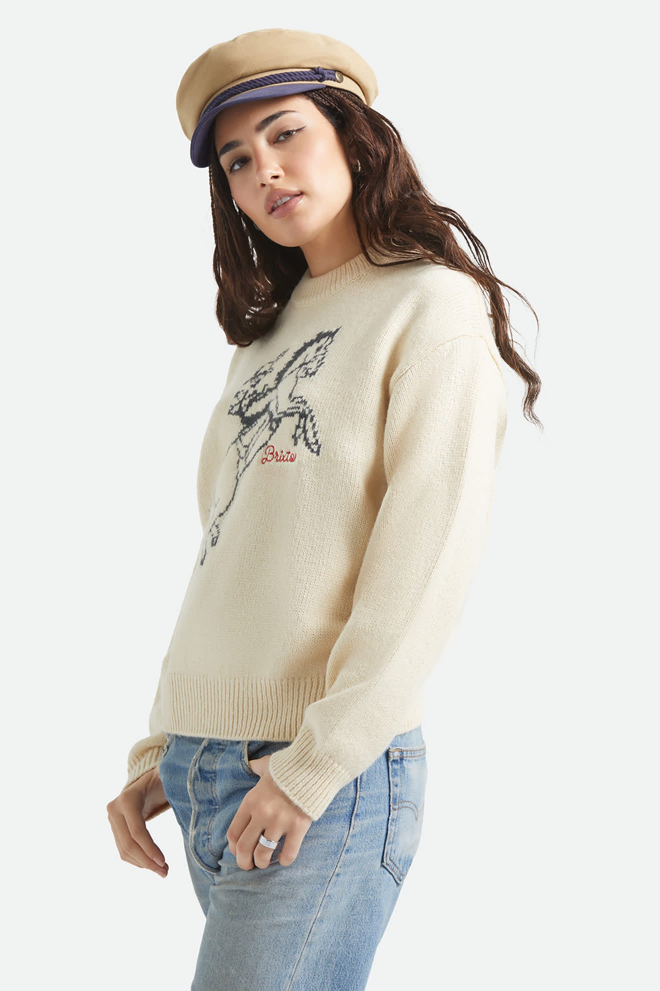 brixton-ranching-club-crew-pullover-whitecap-cowboy-stickerei image 3