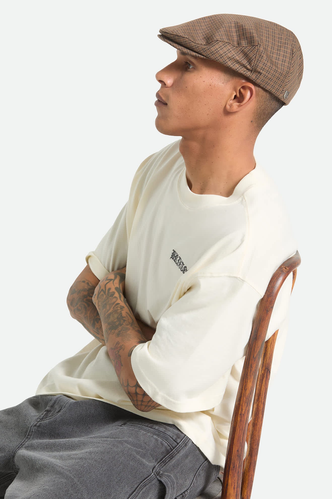 brixton-hooligan-lightweight-flat-cap-grey-brown-gold image 3