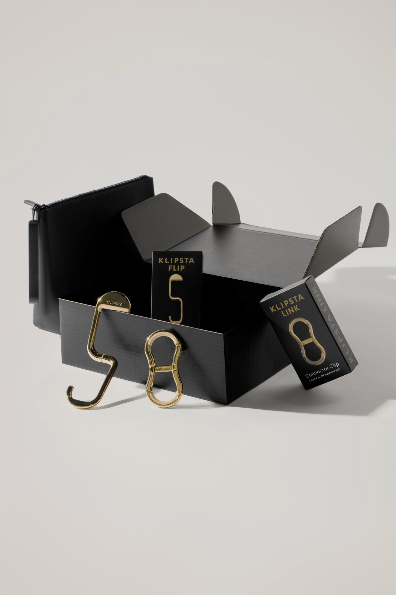 klipsta-luxe-carry-set-geschenkset-gold-mit-taschenhaken image 1