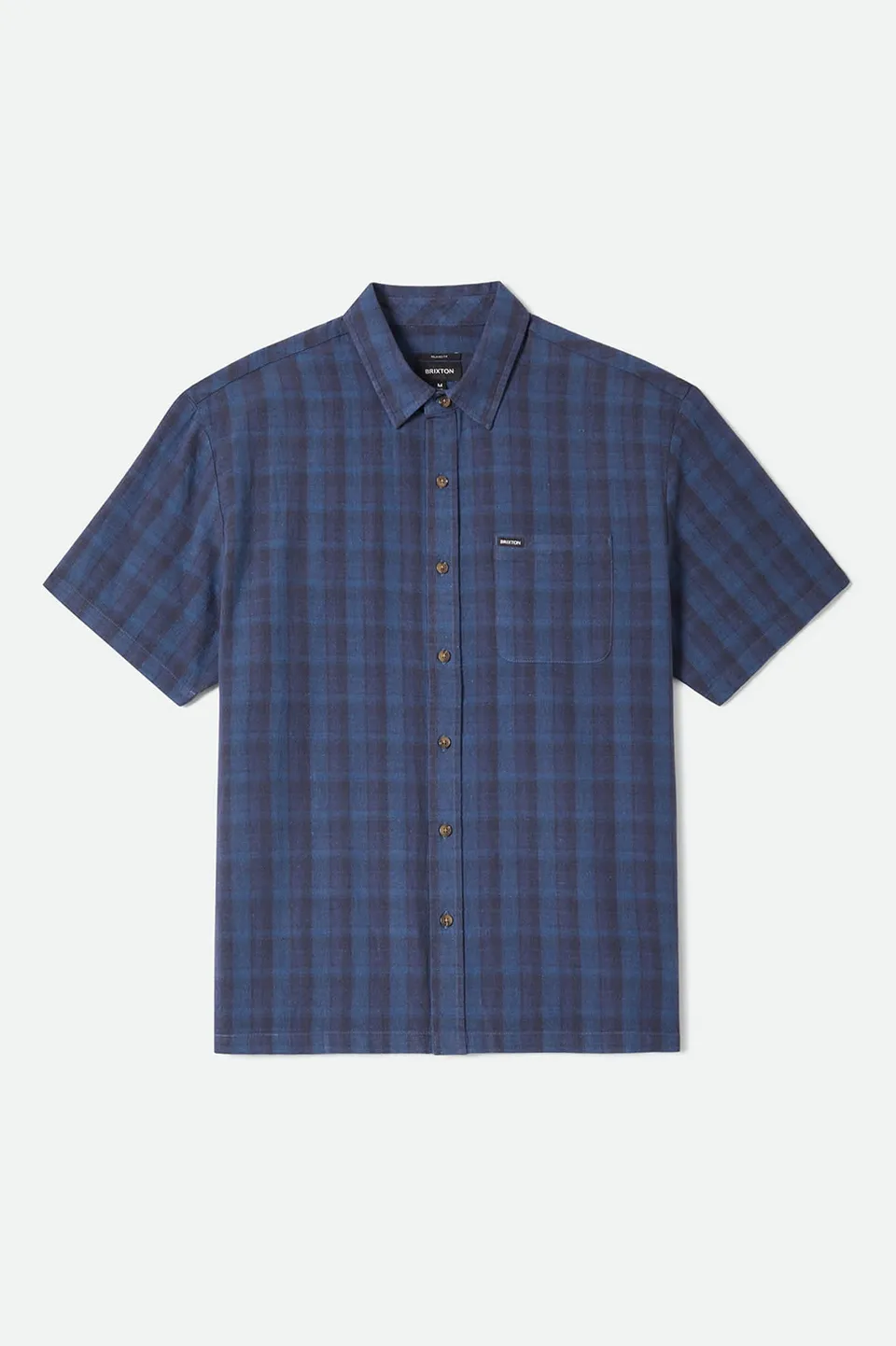 brixton-cru-linen-kurzarmhemd-dark-blue-black-plaid image 1