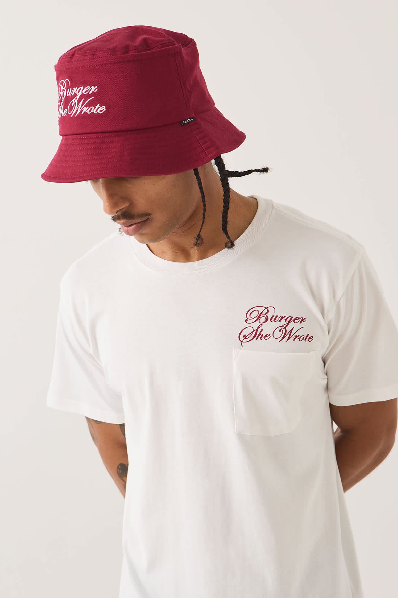 brixton-burger-she-wrote-bucket-hat-burgundy image 3