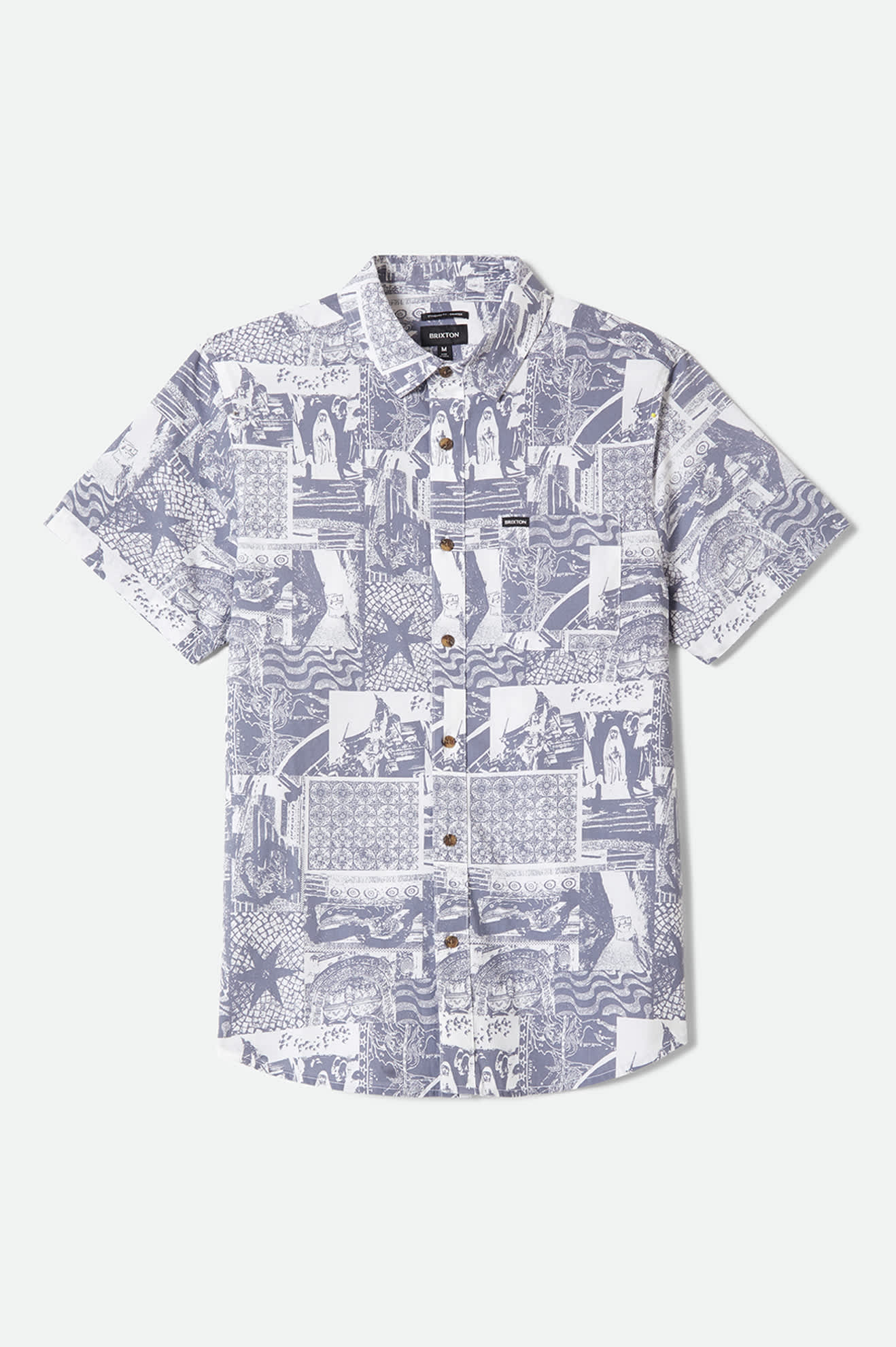 brixton-charter-print-kurzarmhemd-navy-white-collage image 1