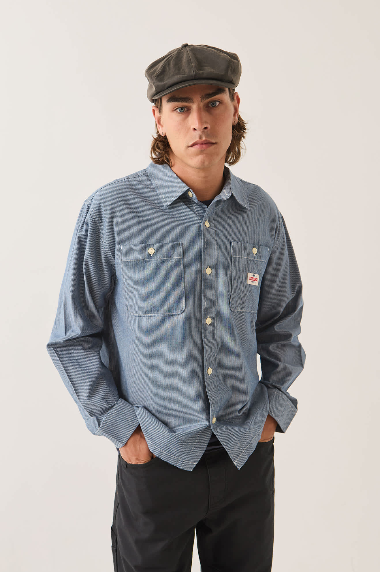 brixton-trademark-langarmhemd-blue-chambray-micro-stripe image 6