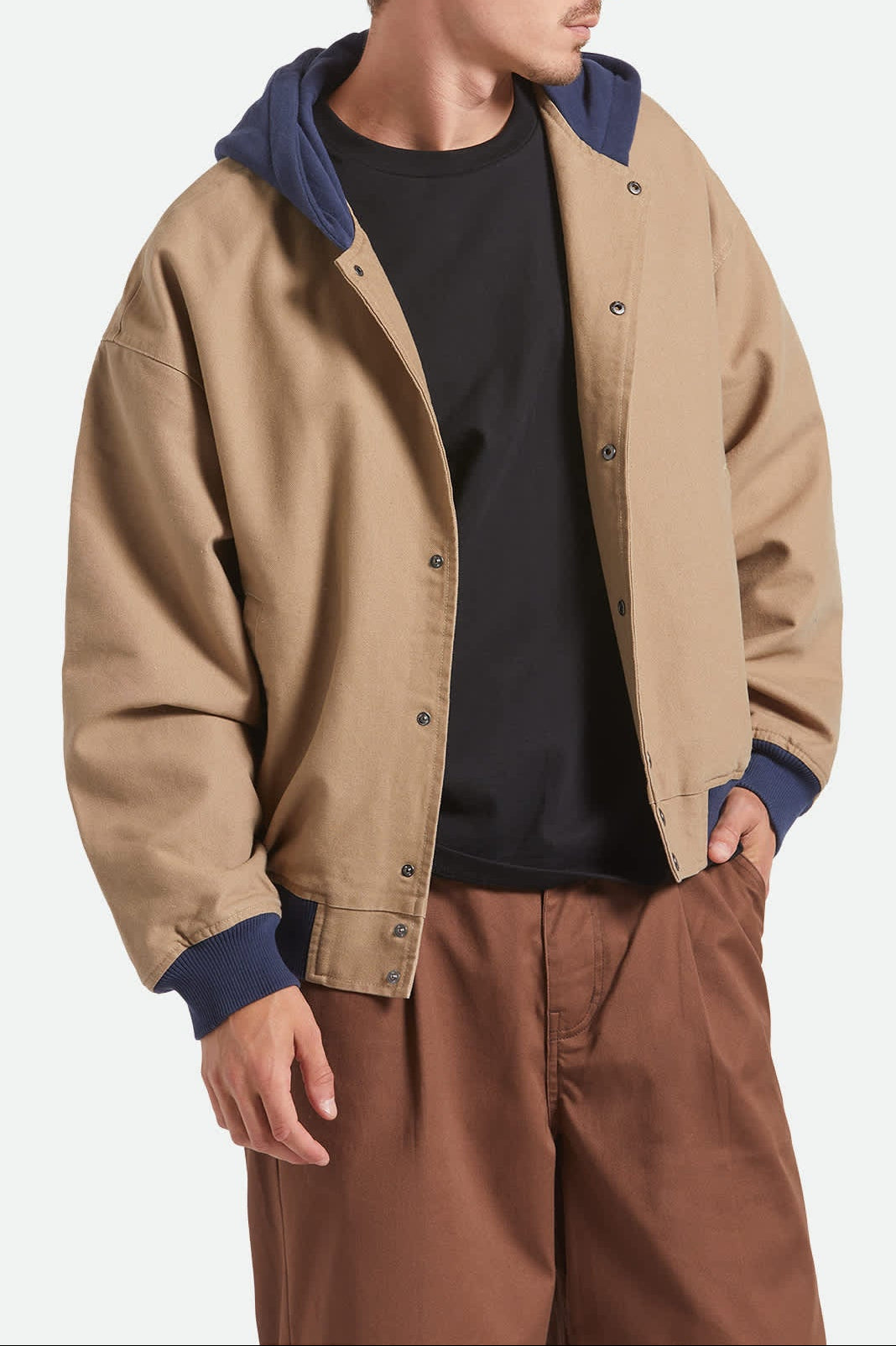 brixton-canvas-hooded-bomber-jacke-khaki-kapuze image 1