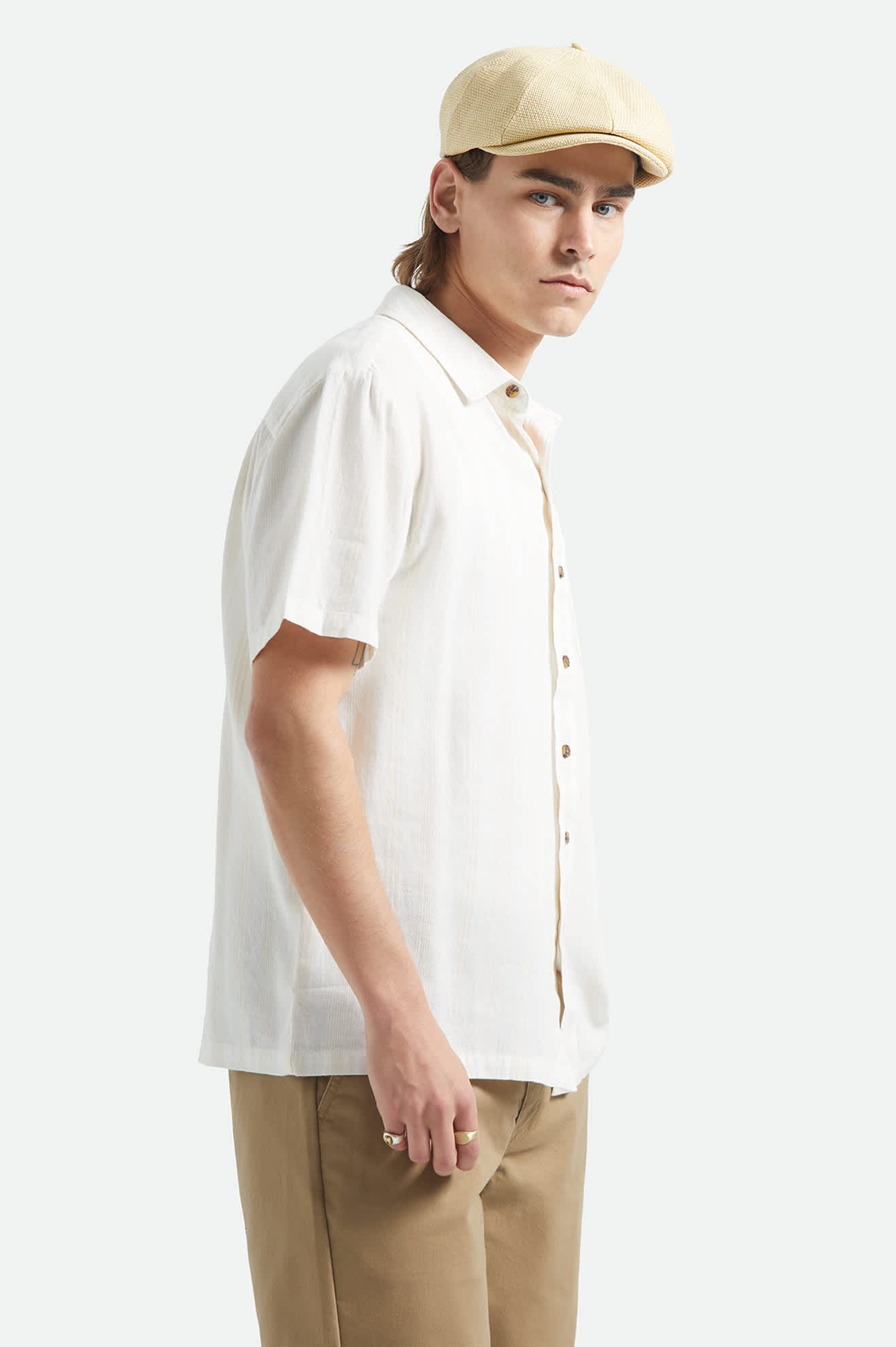 brixton-cru-kurzarmhemd-off-white-streifen-dobby image 5
