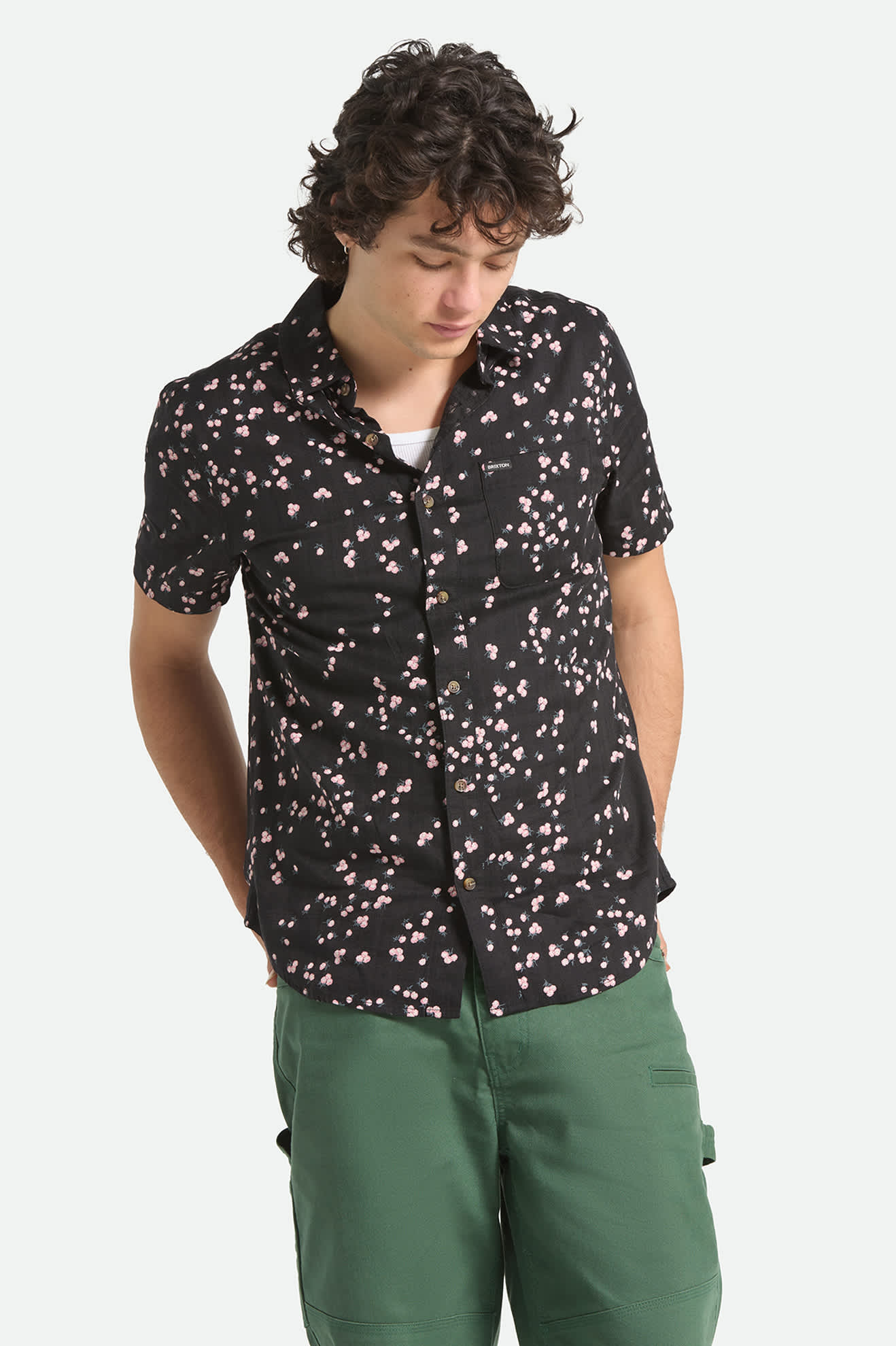 brixton-charter-slub-kurzarmhemd-black-pink-baumwolle image 5