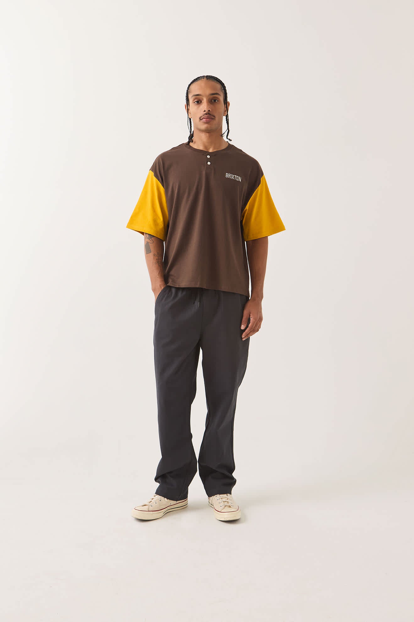 brixton-boxy-baseball-t-shirt-walnut-brown-golden-hour image 2