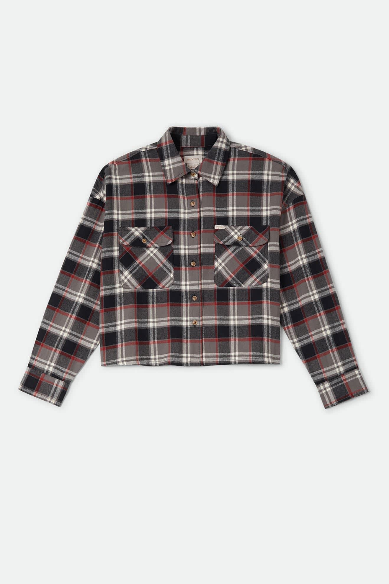 brixton-bowery-crop-overshirt-washed-black-plaid image 2