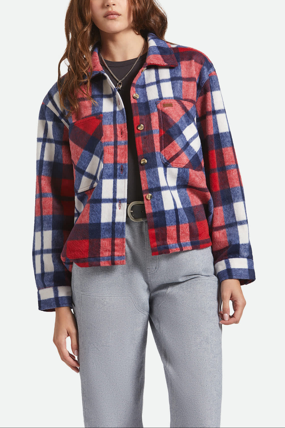 brixton-bowery-flanellhemd-damen-navy-kariert image 2