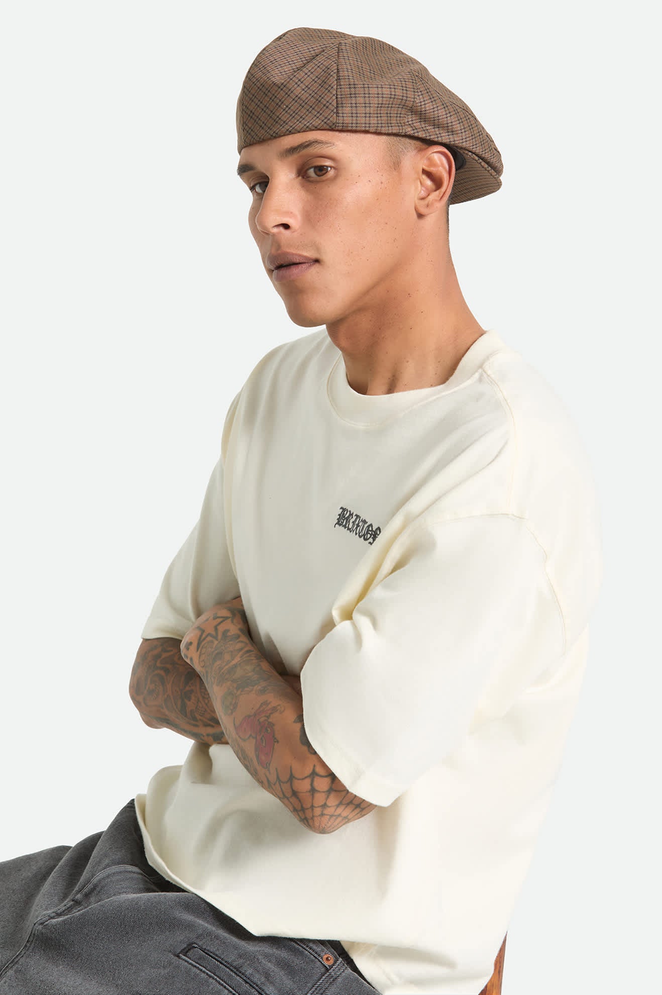 brixton-hooligan-lightweight-flat-cap-grey-brown-gold image 2