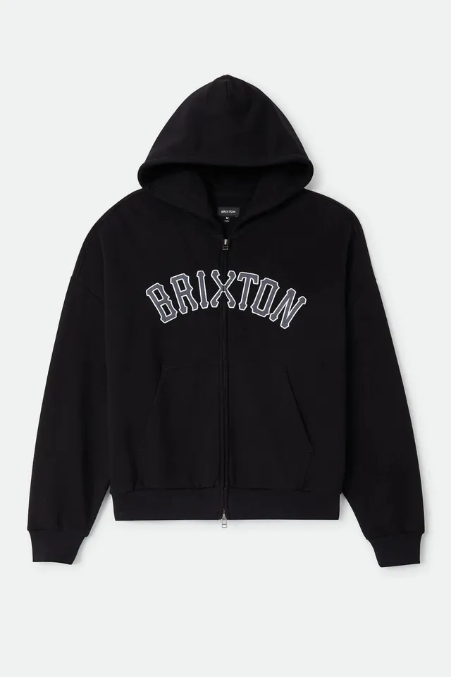 brixton-dugout-zip-hood-fleece-black-grey-terry image 1