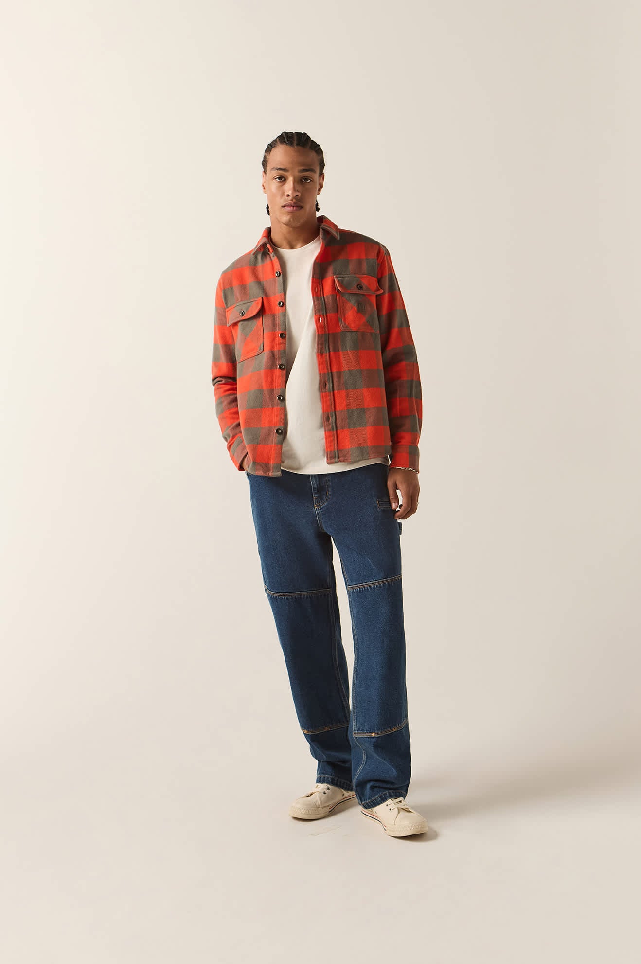 brixton-bowery-heavyweight-flanellhemd-washed-red-grey image 3