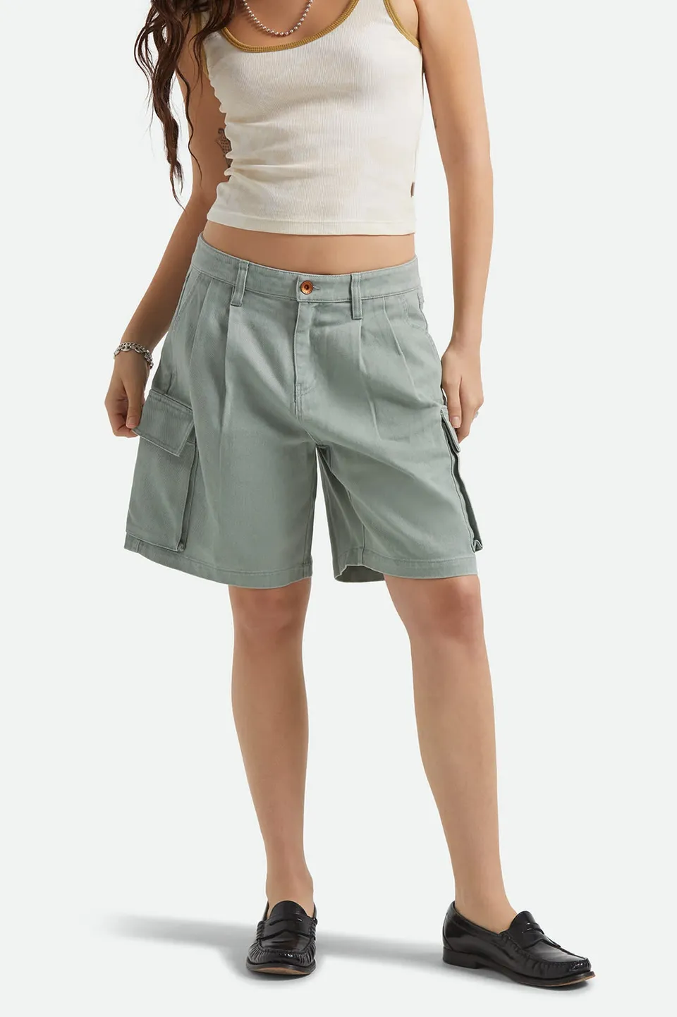 brixton-alba-baggy-carpenter-short-washed-sage-green image 1