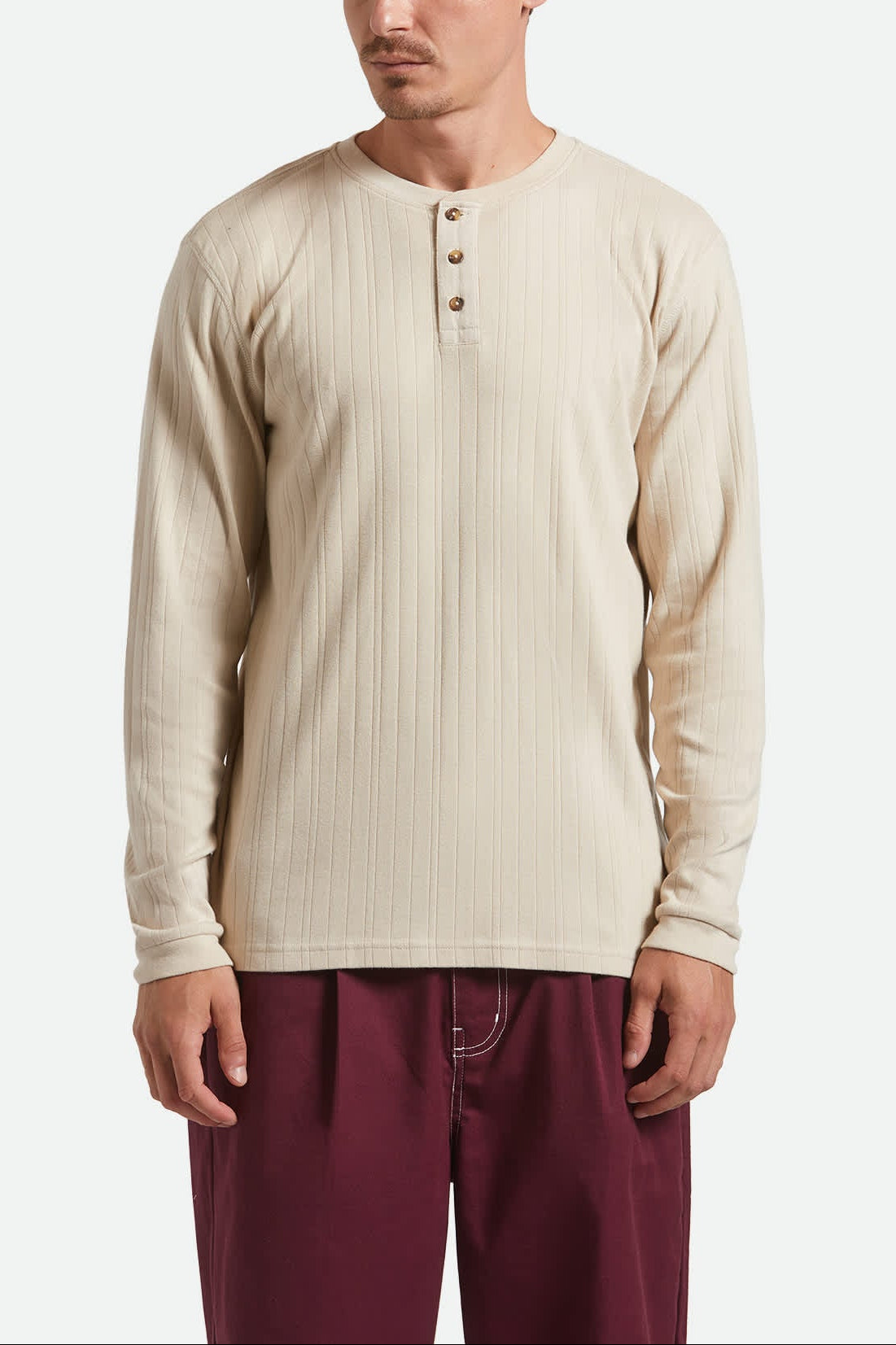 brixton-vintage-ribbed-henley-langarm-beige-baumwolle image 2