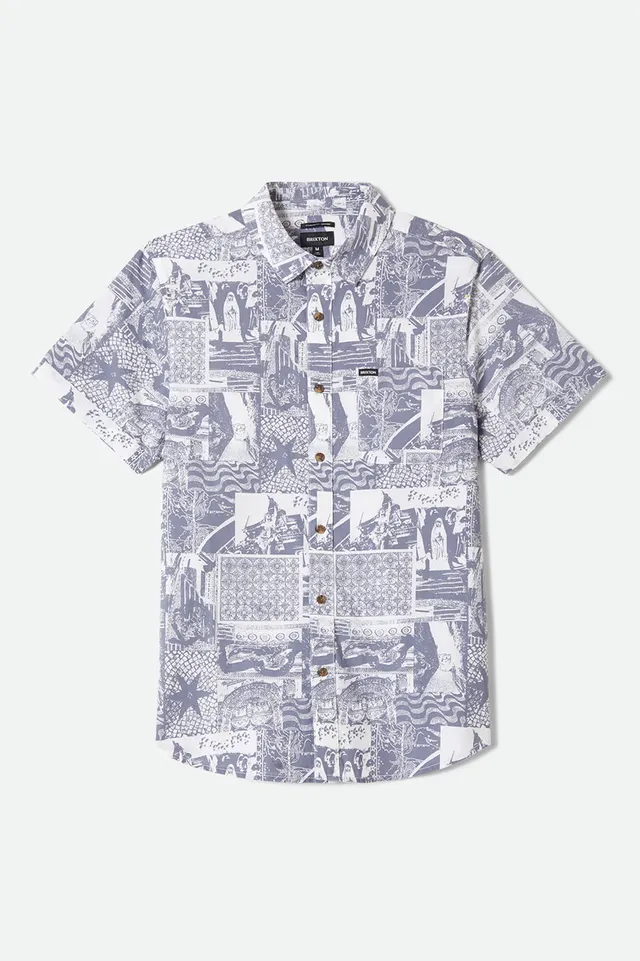 brixton-charter-print-kurzarmhemd-navy-white-collage image 1