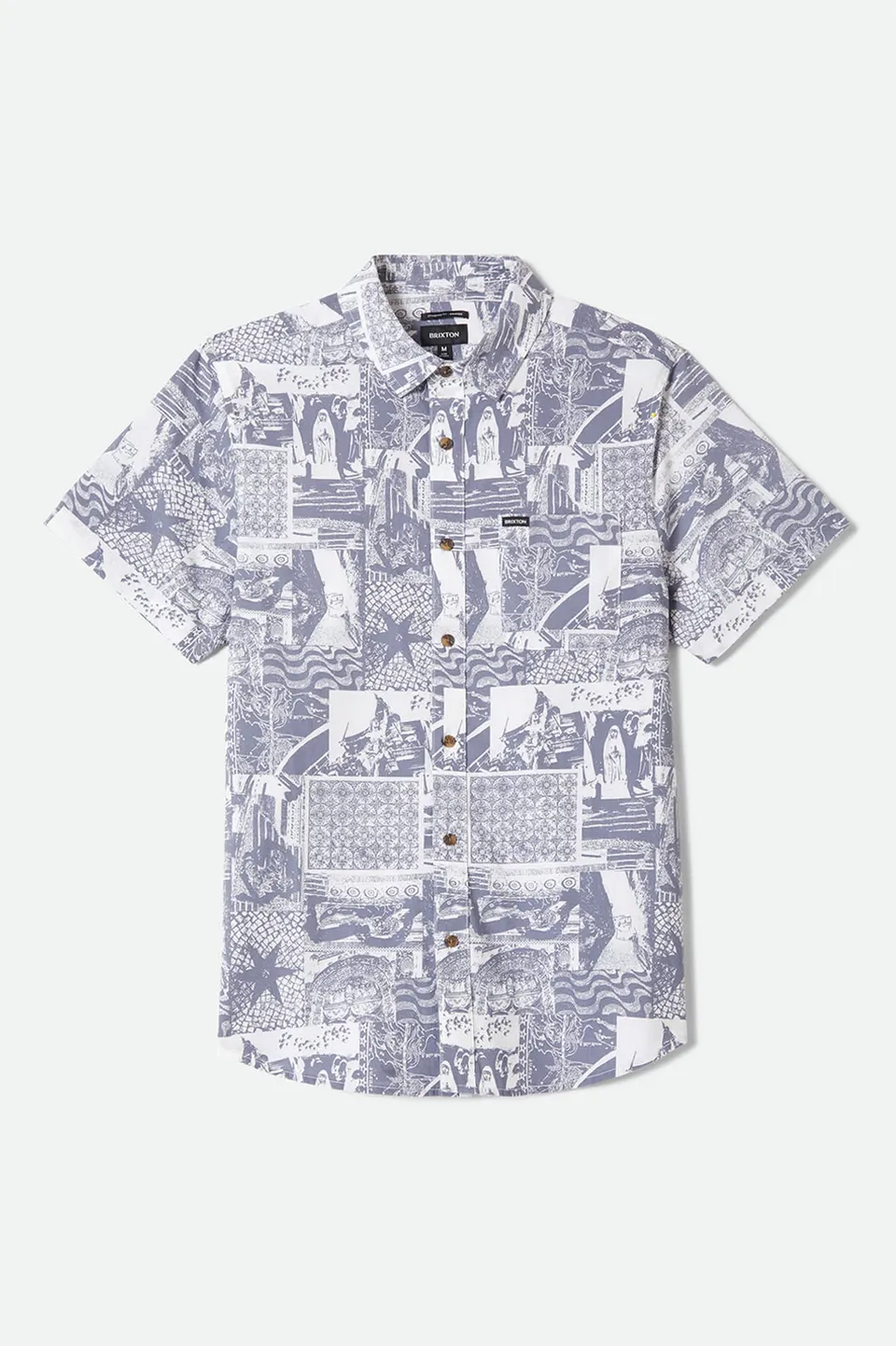 brixton-charter-print-kurzarmhemd-navy-white-collage image 1