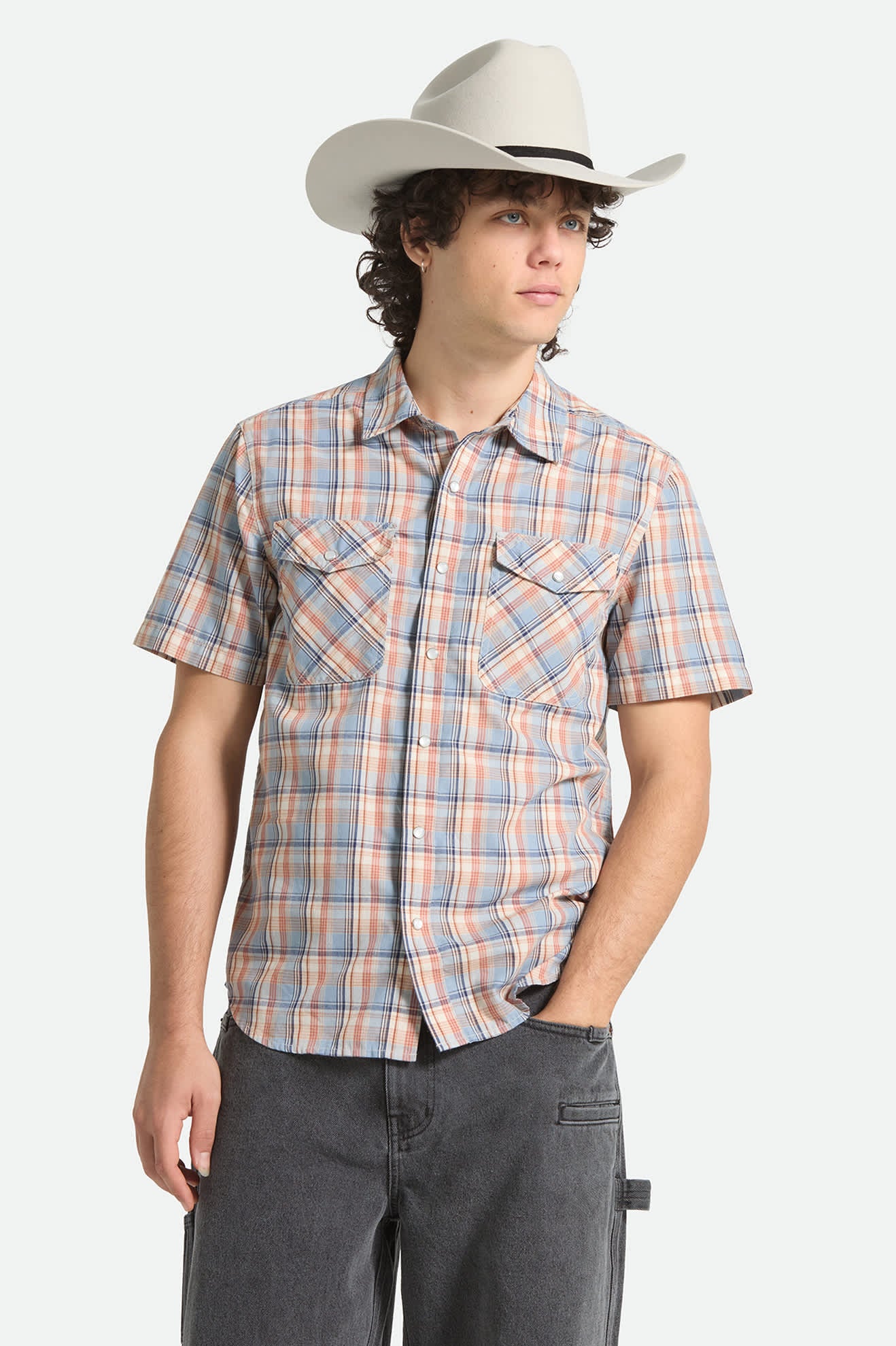brixton-breezy-wayne-kurzarm-hemd-blue-multi-plaid-karo image 2