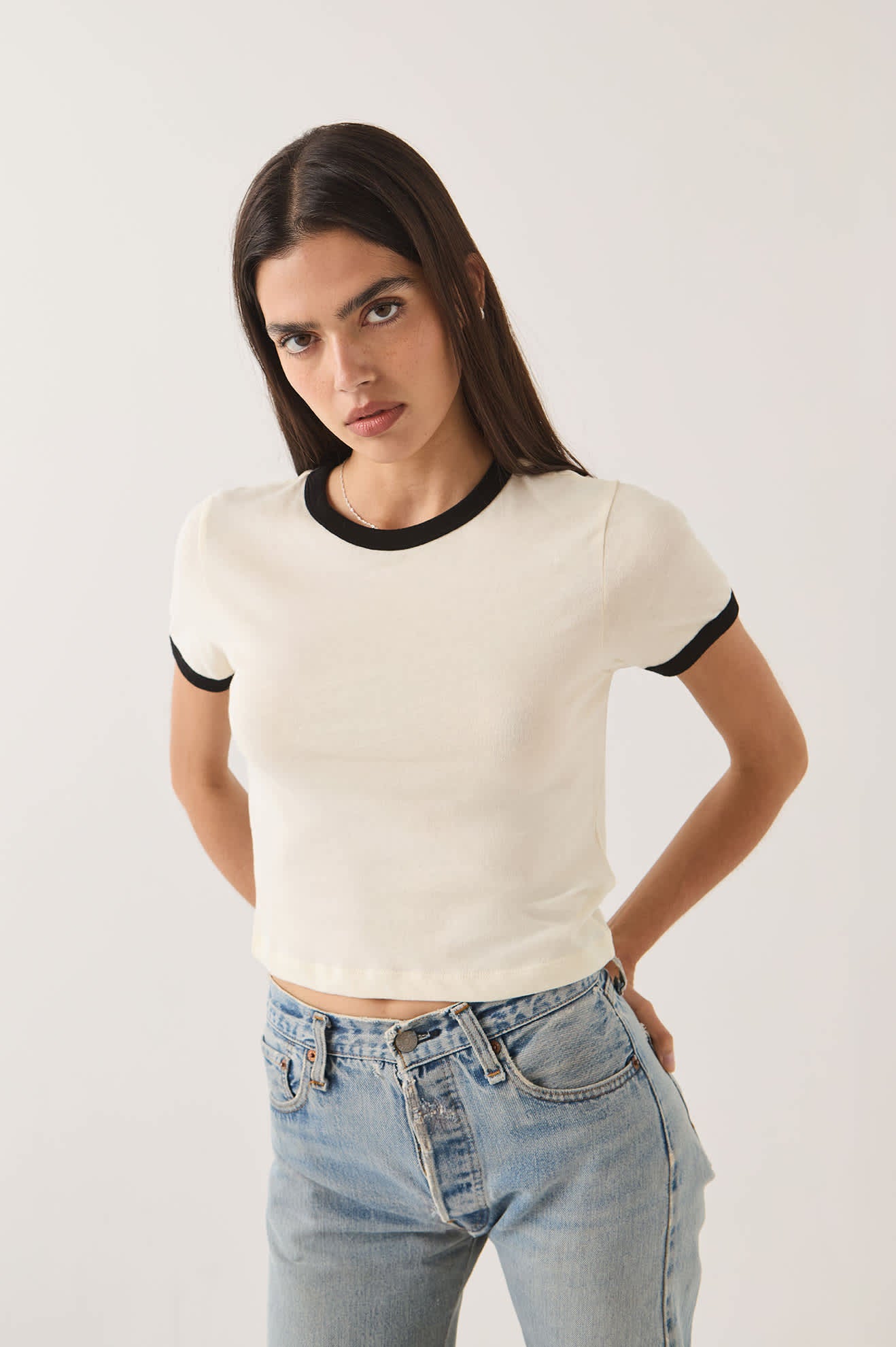 brixton-carefree-organic-ringer-t-shirt-off-white-black image 3