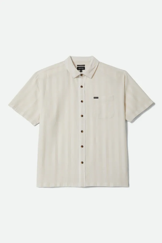brixton-cru-kurzarmhemd-off-white-streifen-dobby image 1