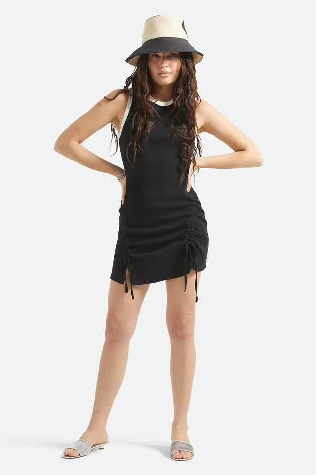 brixton-ribbed-cinch-mini-kleid-black-off-white image 1