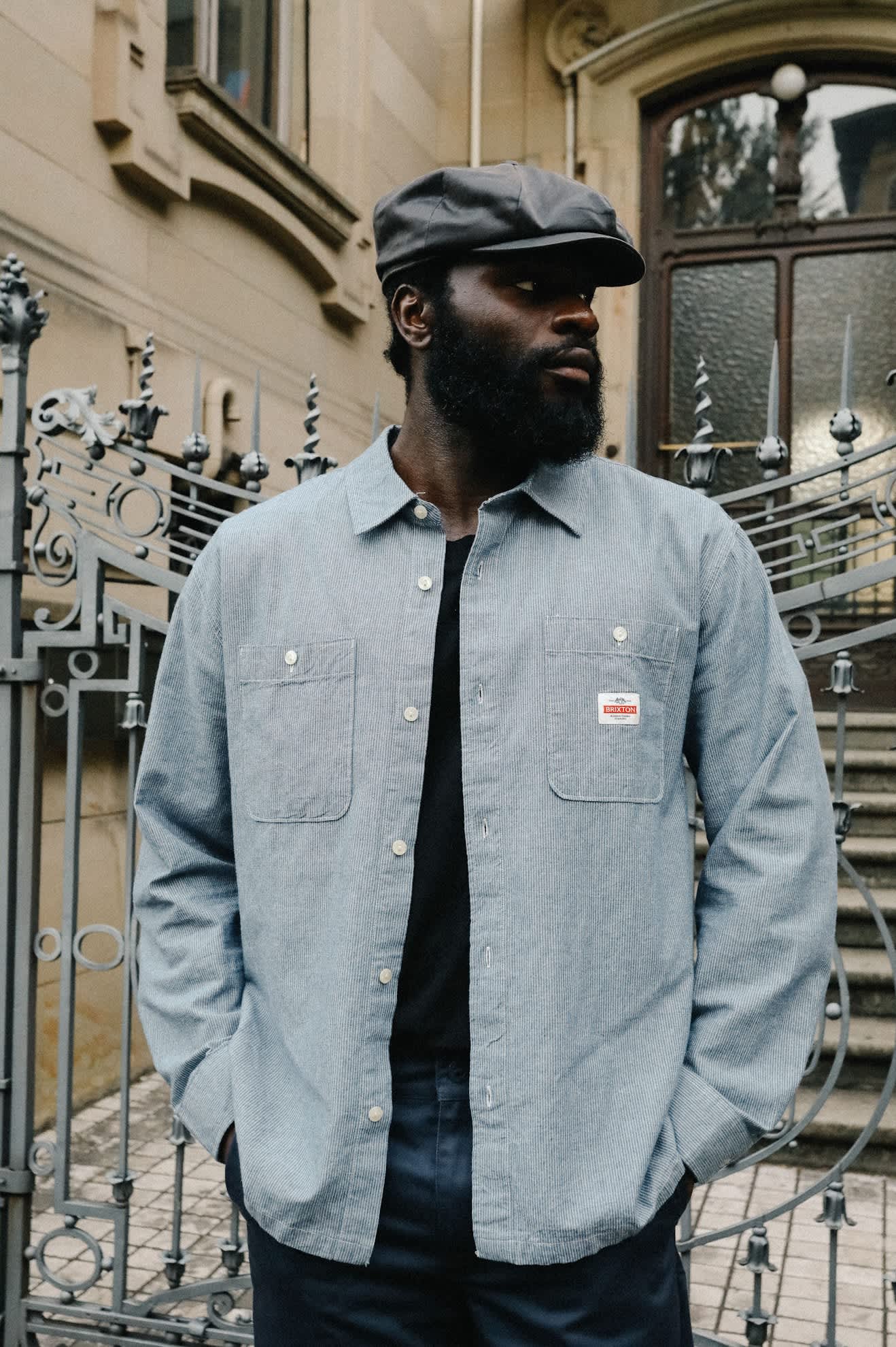brixton-trademark-langarmhemd-blue-chambray-micro-stripe image 7