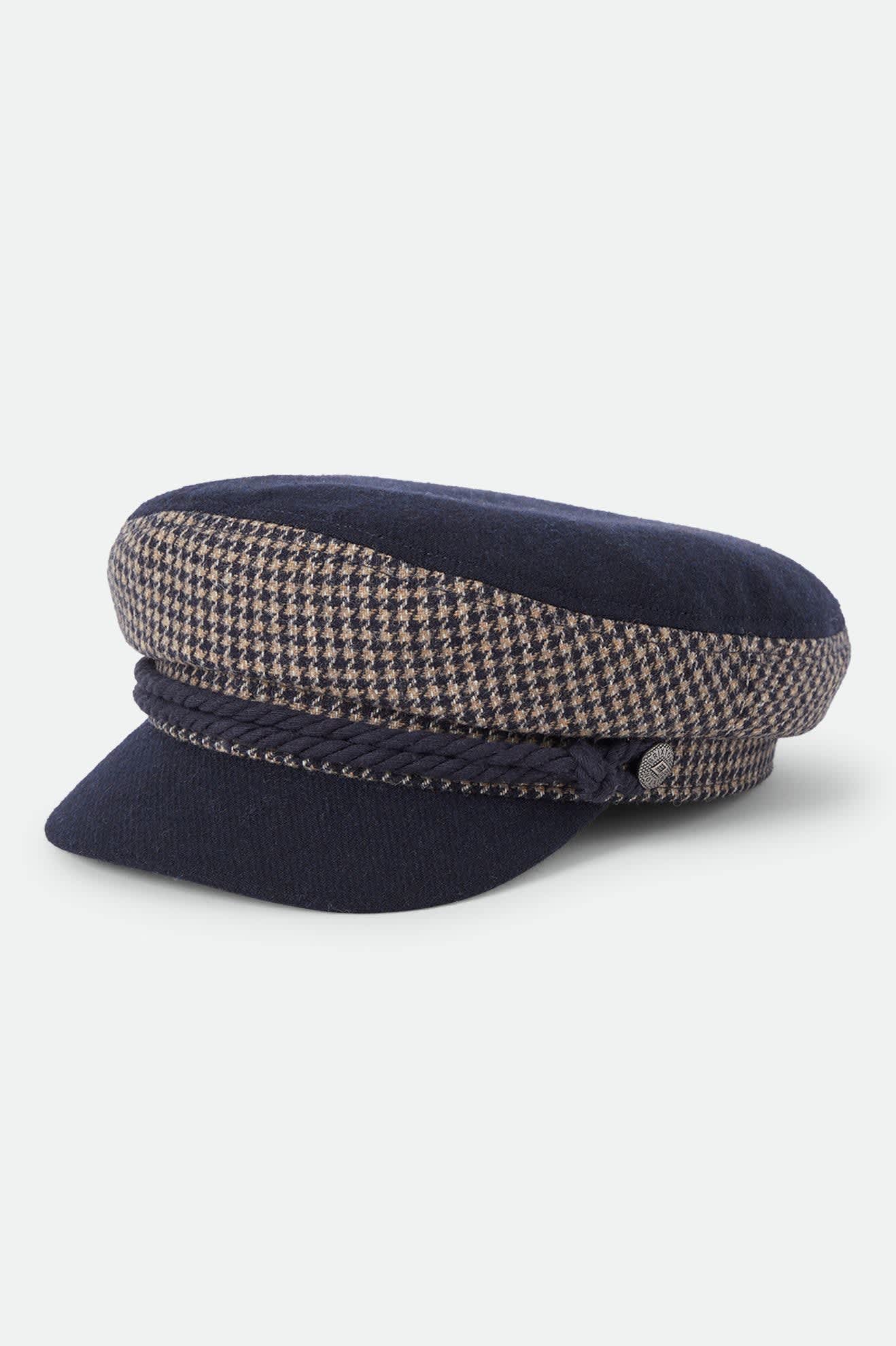 brixton-fiddler-fisherman-cap-navy-sand-houndstooth image 1