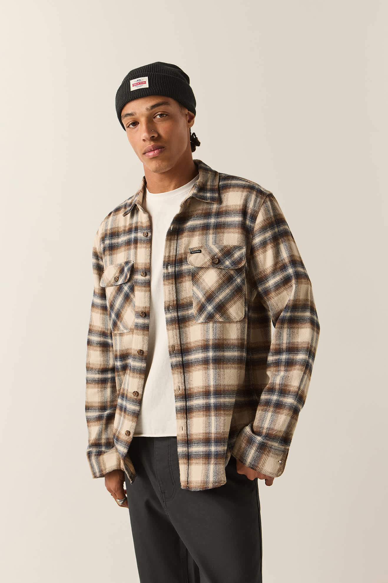 brixton-bowery-flanellhemd-soft-brown-plaid-kariert image 3