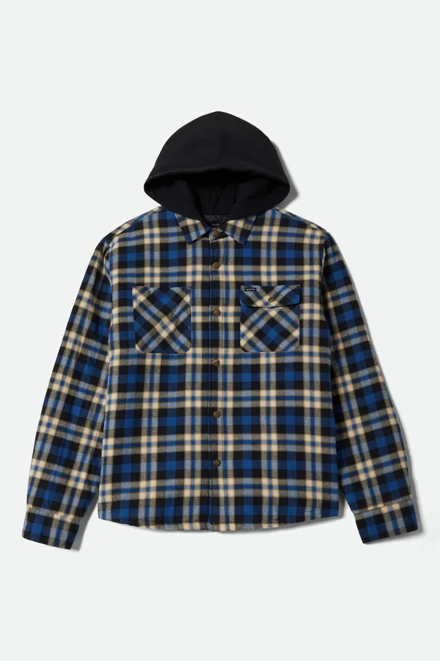 brixton-bowery-quilted-hooded-flannel-navy-cream image 1