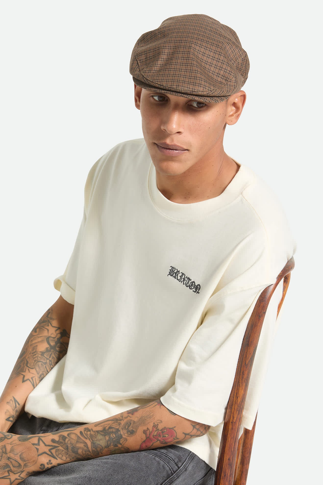 brixton-hooligan-lightweight-flat-cap-grey-brown-gold image 5