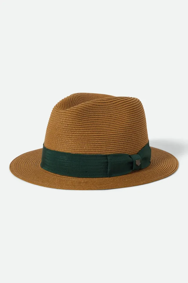 brixton-roma-straw-packable-fedora-dark-tan-primal-green image 1