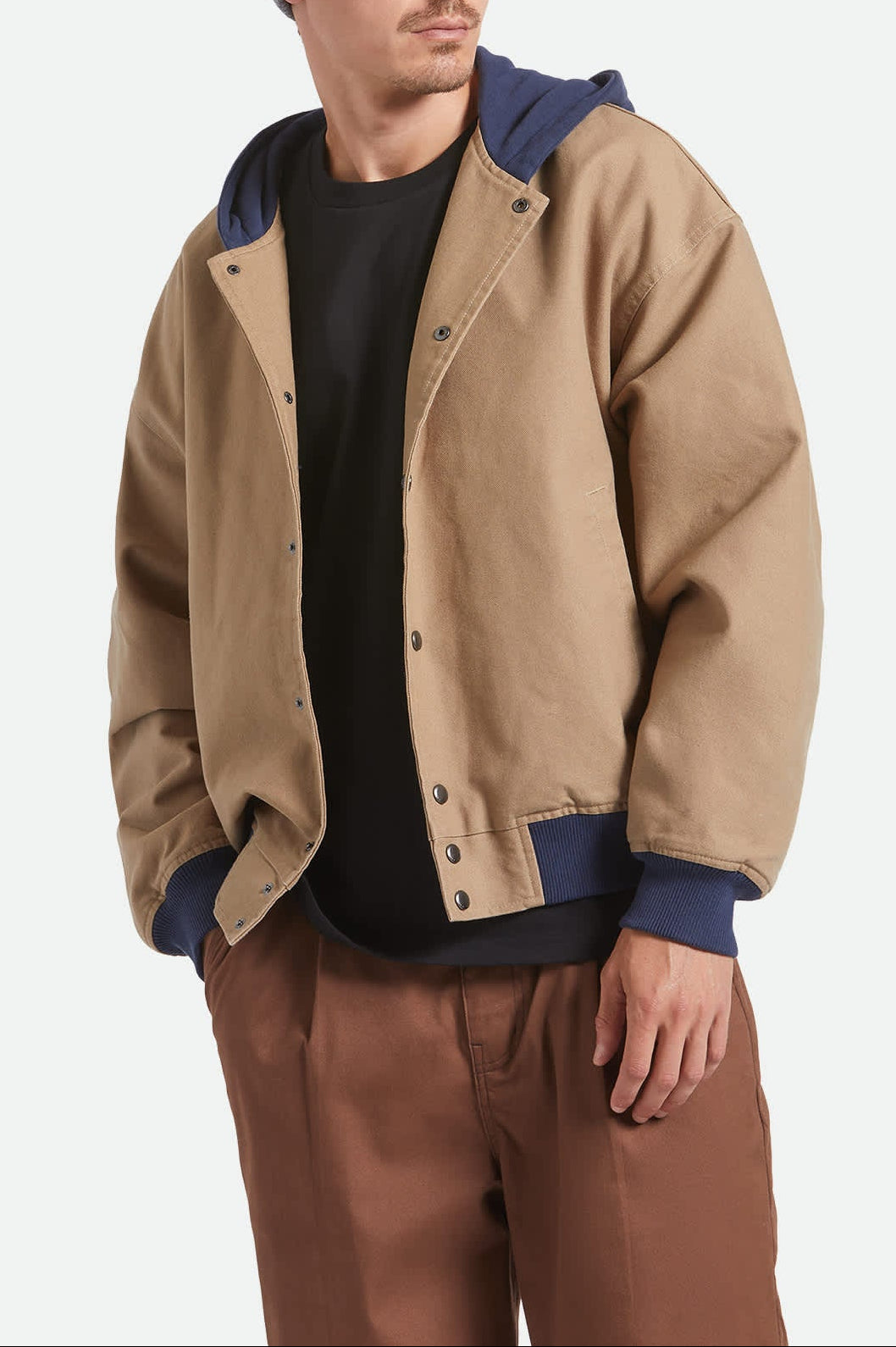 brixton-canvas-hooded-bomber-jacke-khaki-kapuze image 6
