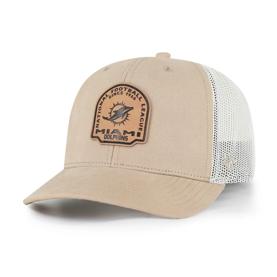 47-trucker-miami-dolphins-bonehide-cap-khaki-trucker-snapback image 1
