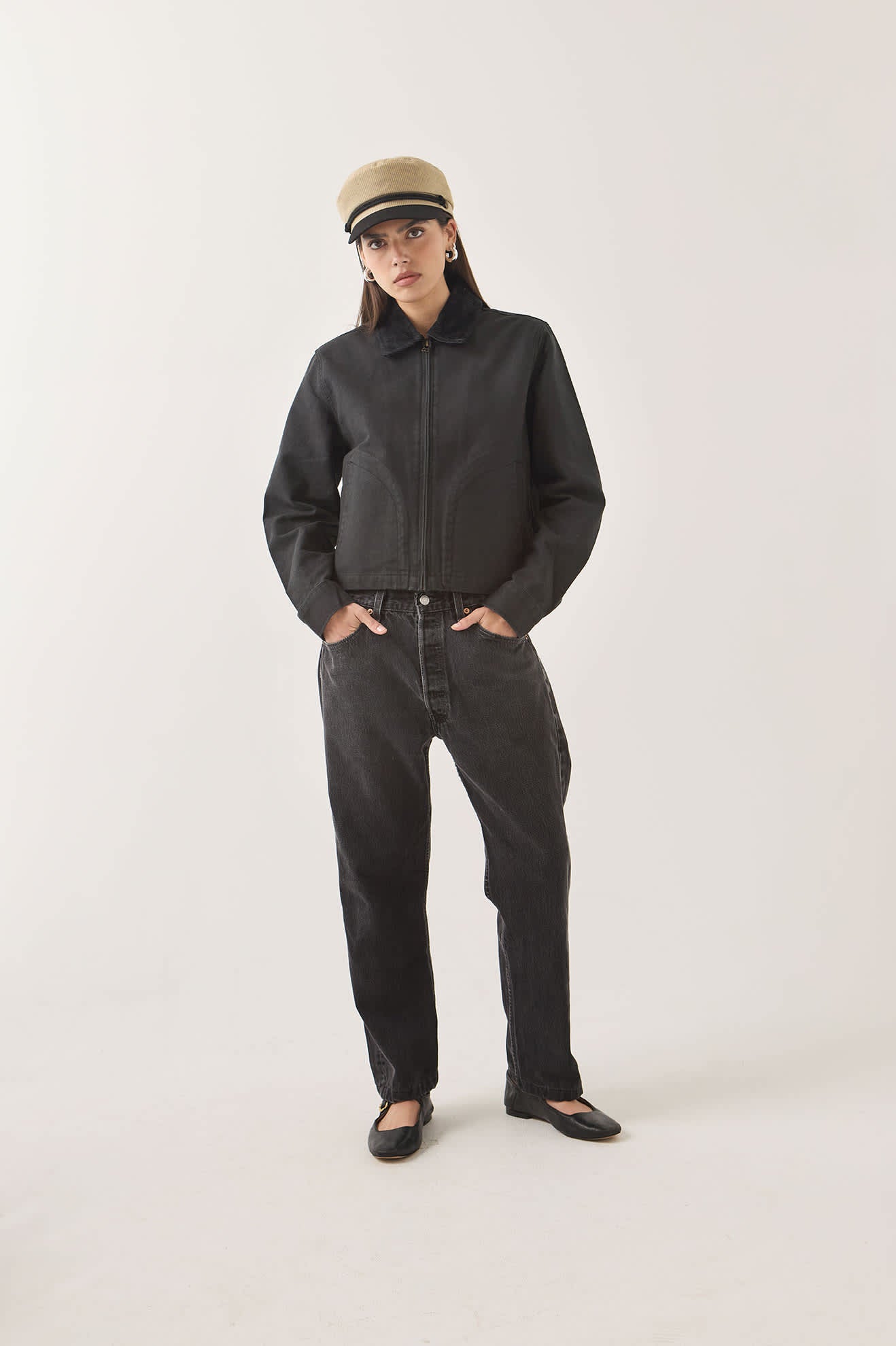 brixton-mechanics-garage-zip-jacke-damen-schwarz-canvas image 1