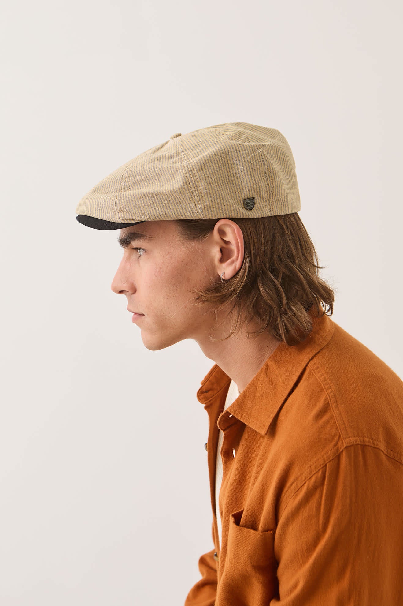 brixton-hooligan-flat-cap-khaki-stripe-washed-black-canvas image 4