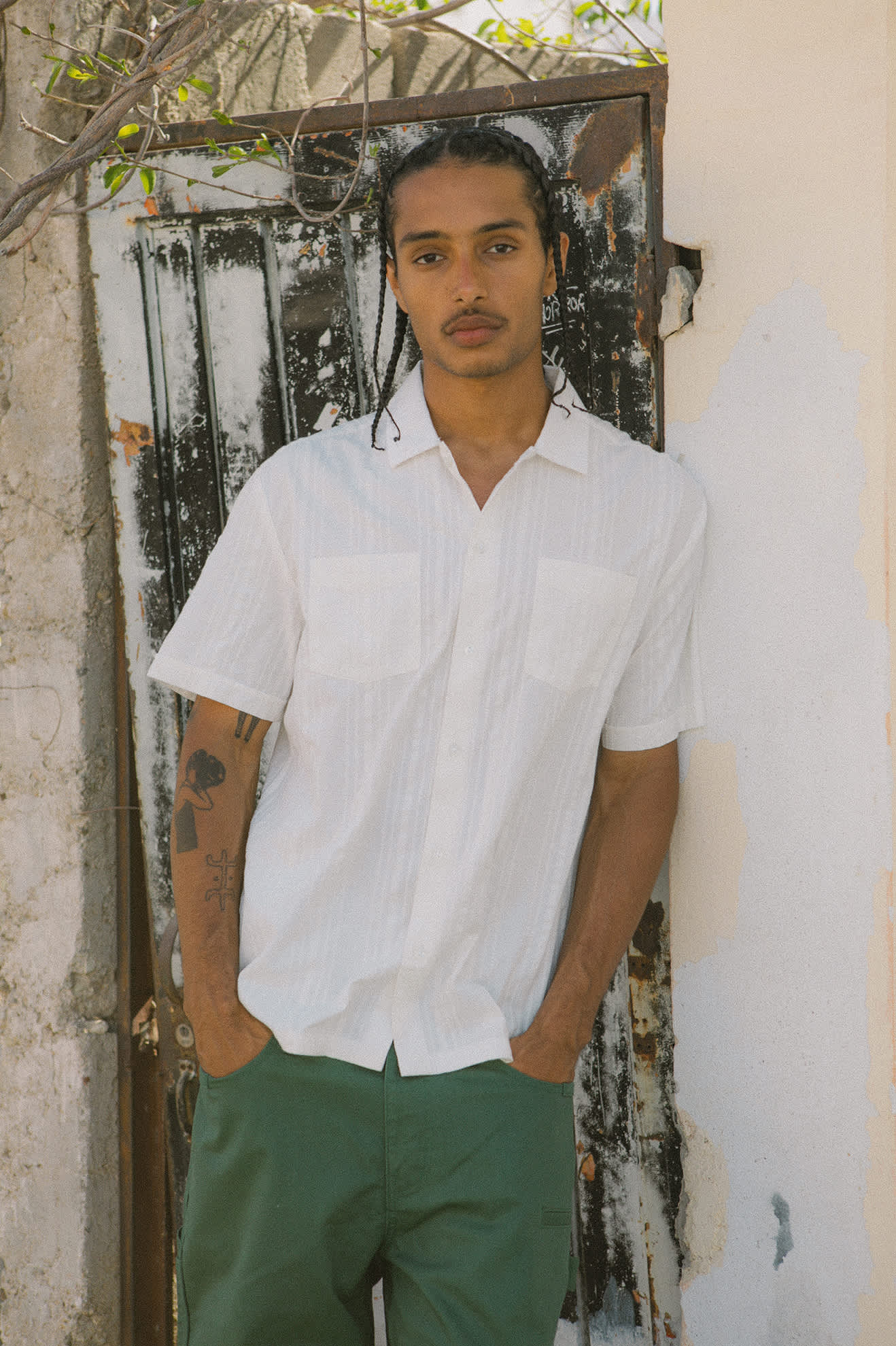 brixton-cru-kurzarmhemd-off-white-streifen-dobby image 6