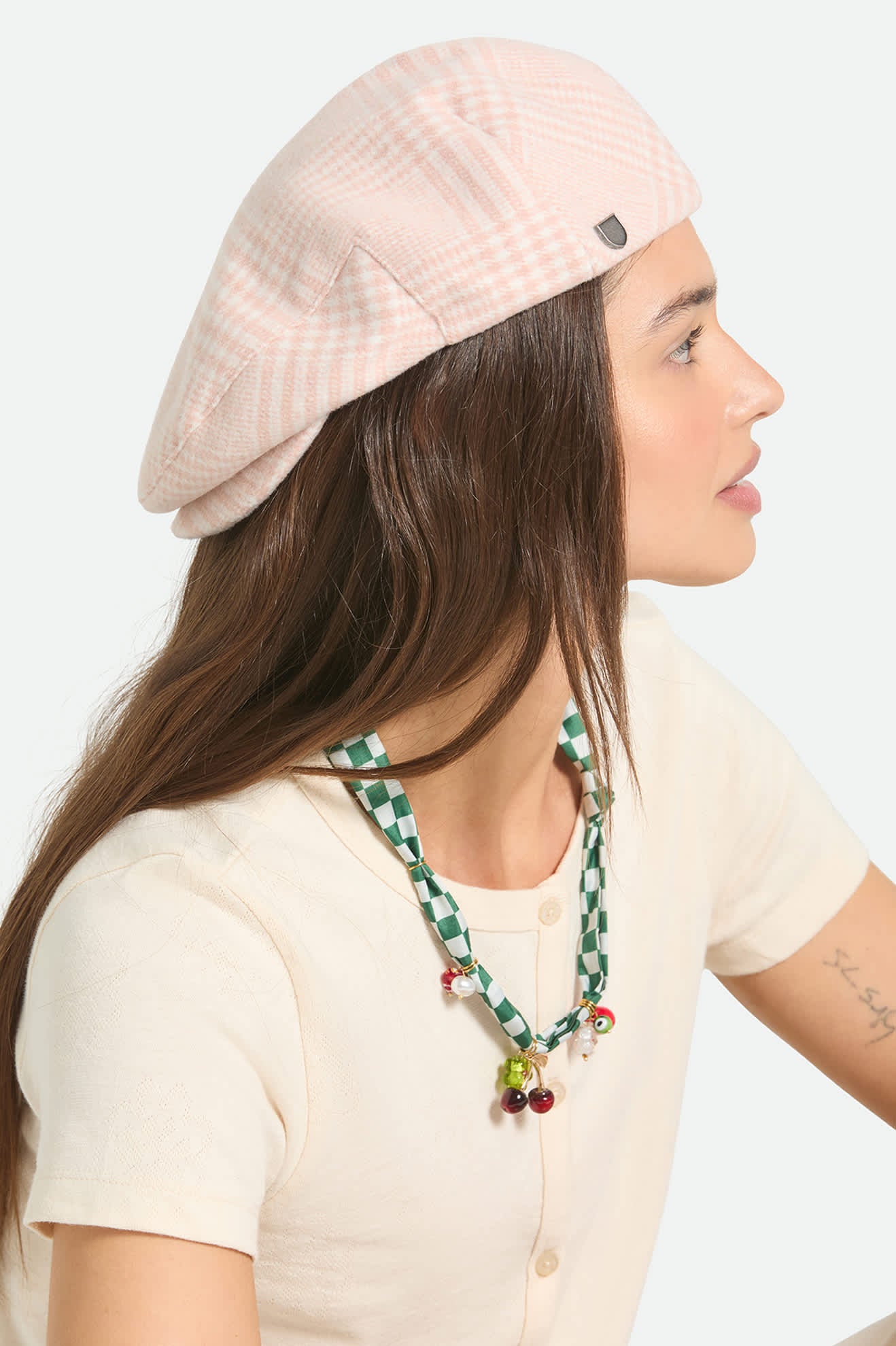 brixton-hooligan-flat-cap-soft-pink-houndstooth-stroh image 5