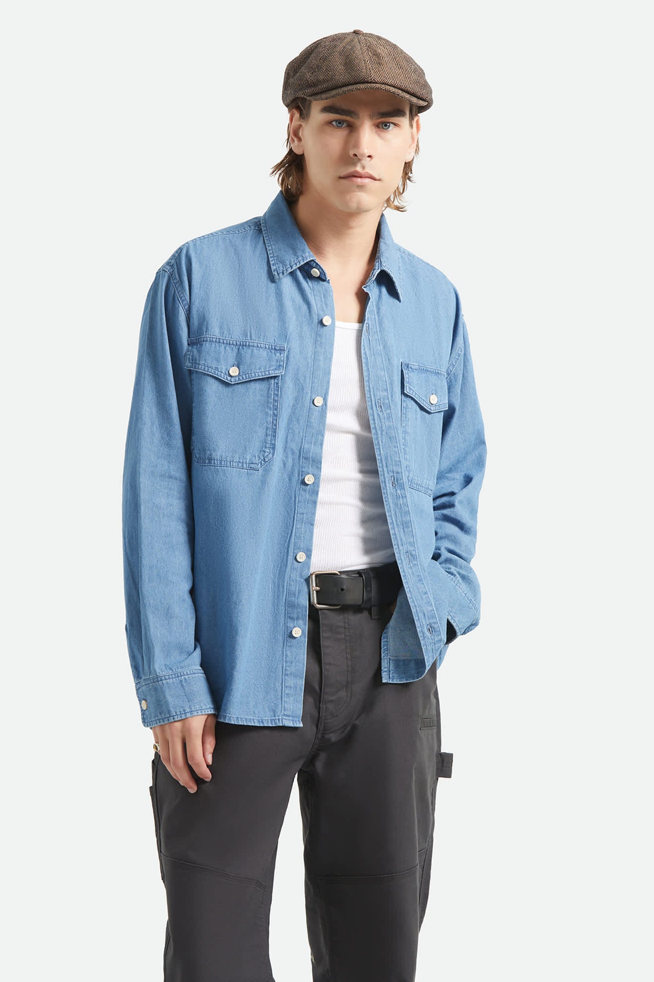 brixton-waylon-lightweight-overshirt-medium-wash-chambrey image 2