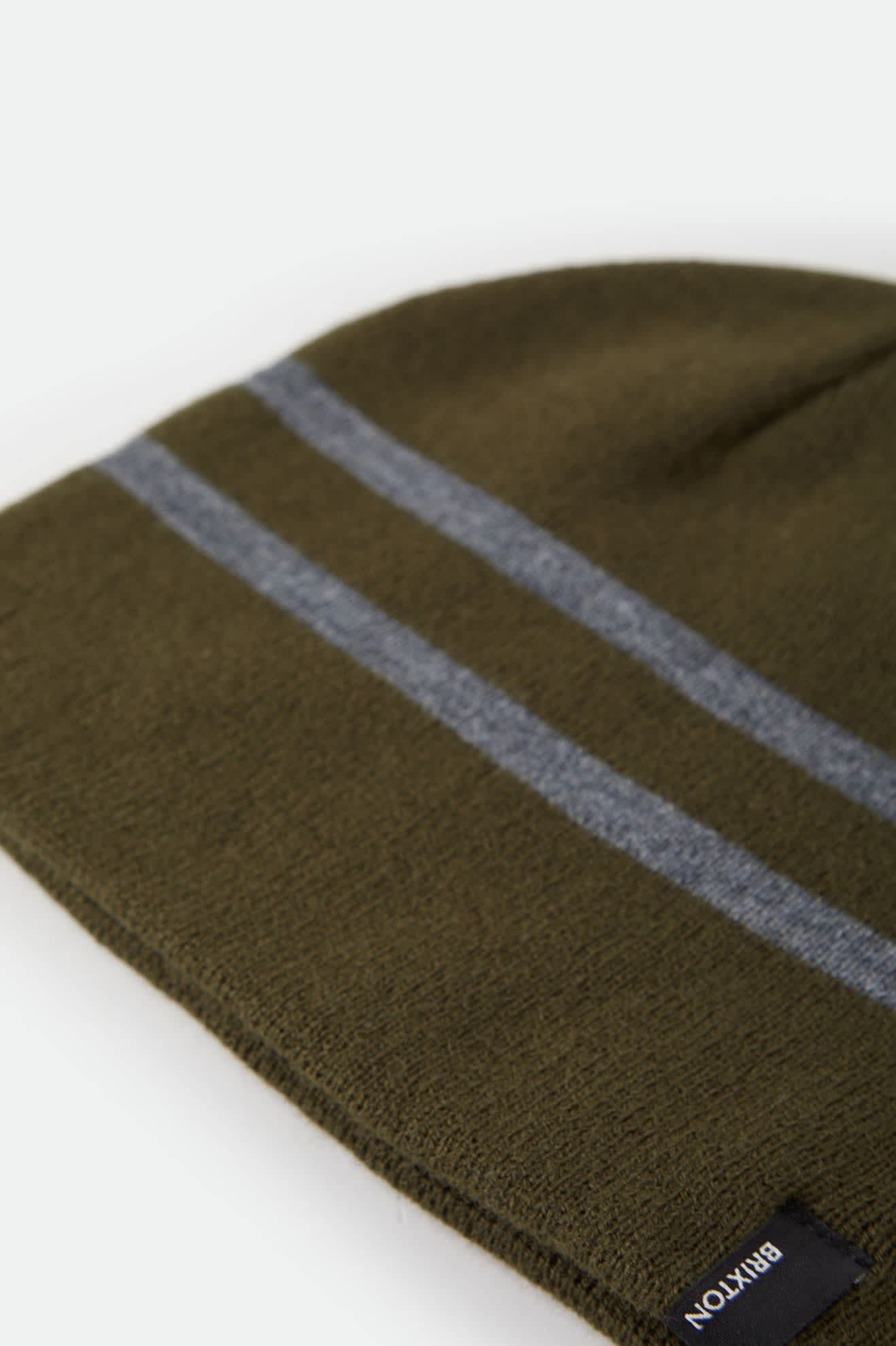 brixton-skully-beanie-dark-olive-heather-grey-stripe-acryl image 2