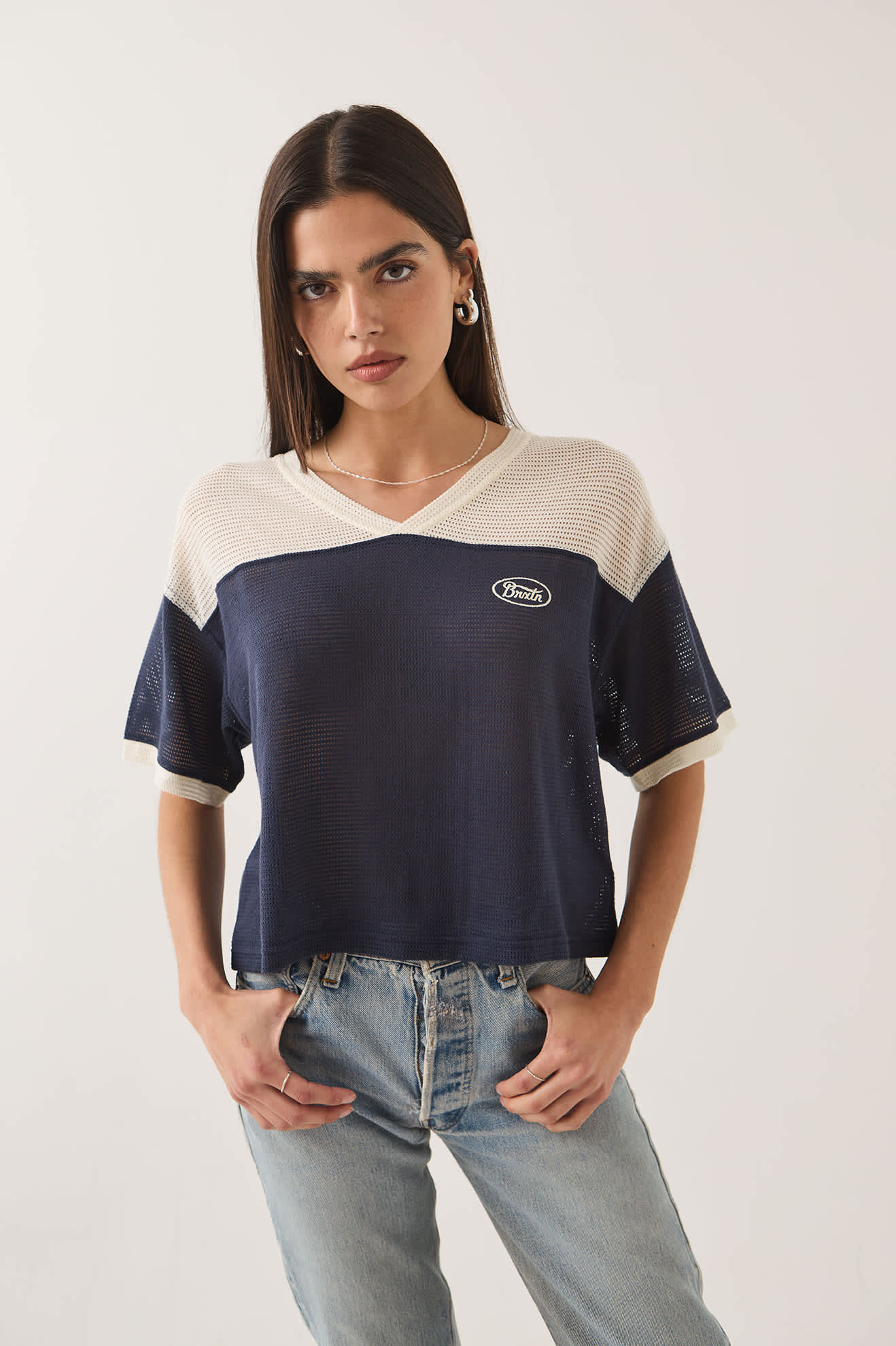 brixton-varsity-mesh-t-shirt-off-white-washed-navy-mesh image 1