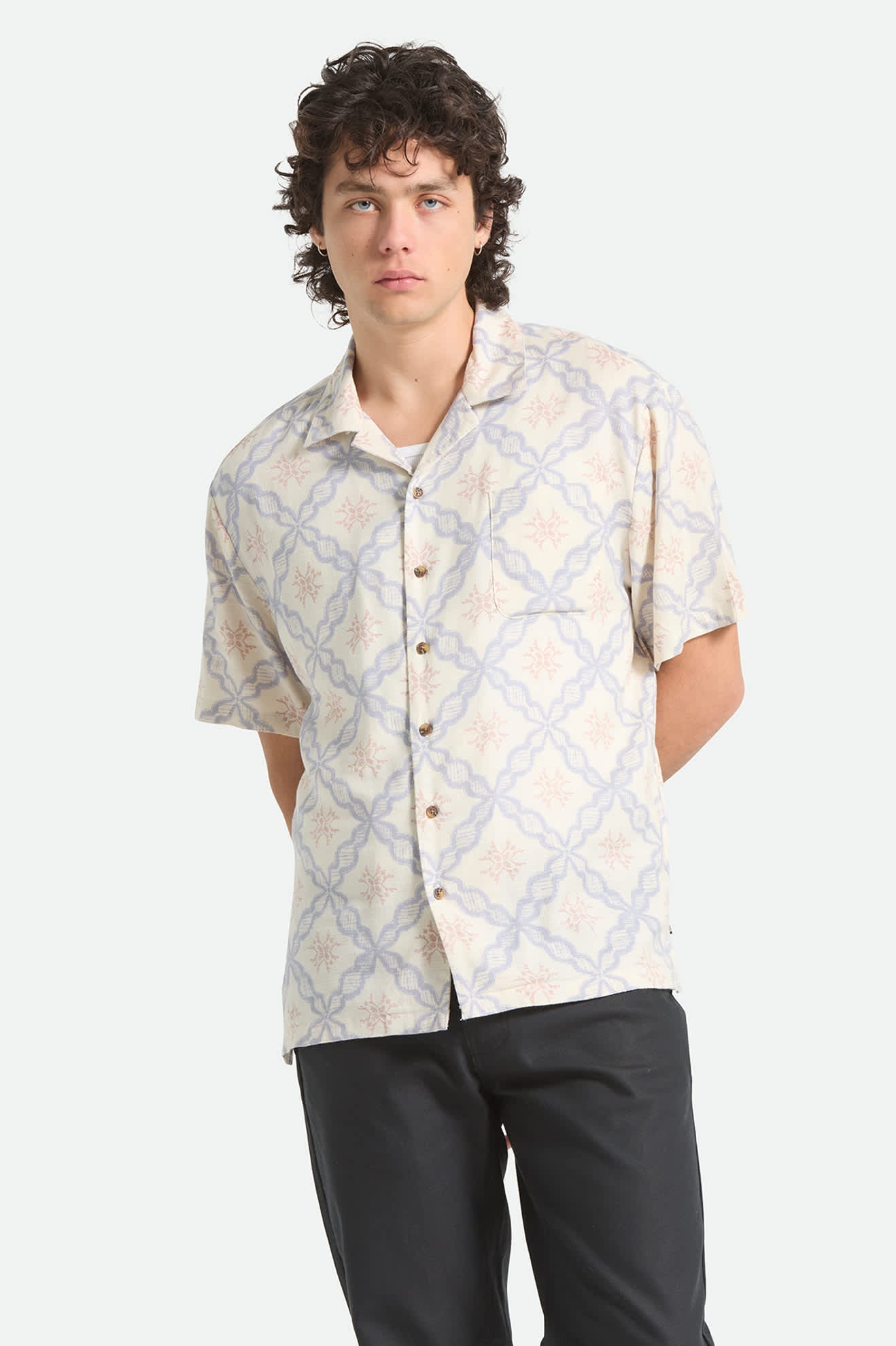 brixton-bunker-slub-kurzarm-hemd-off-white-blue-tile image 2