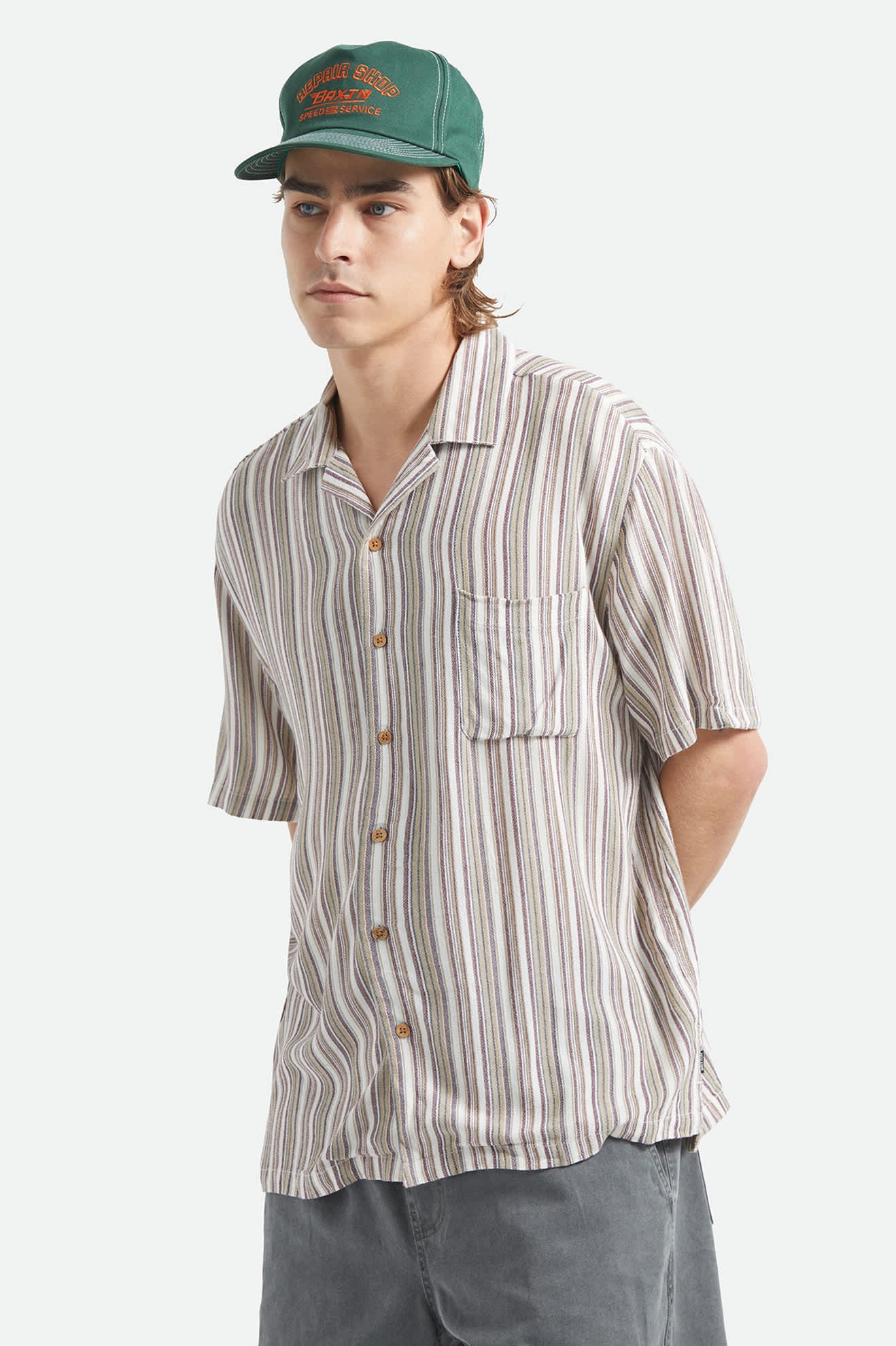 brixton-bunker-twisted-stripe-kurzarmhemd-robust-red-viskose image 6