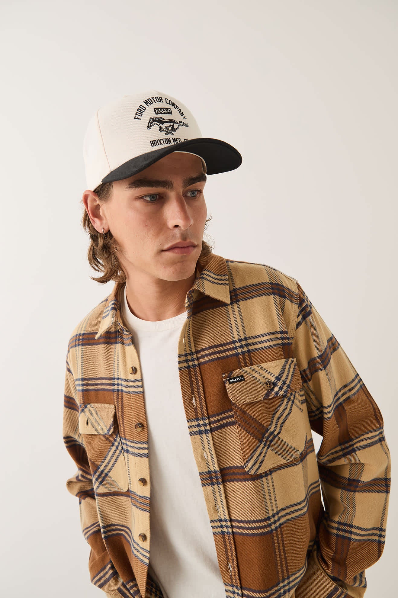 brixton-bowery-flannel-hemd-sand-bison-kariert image 4