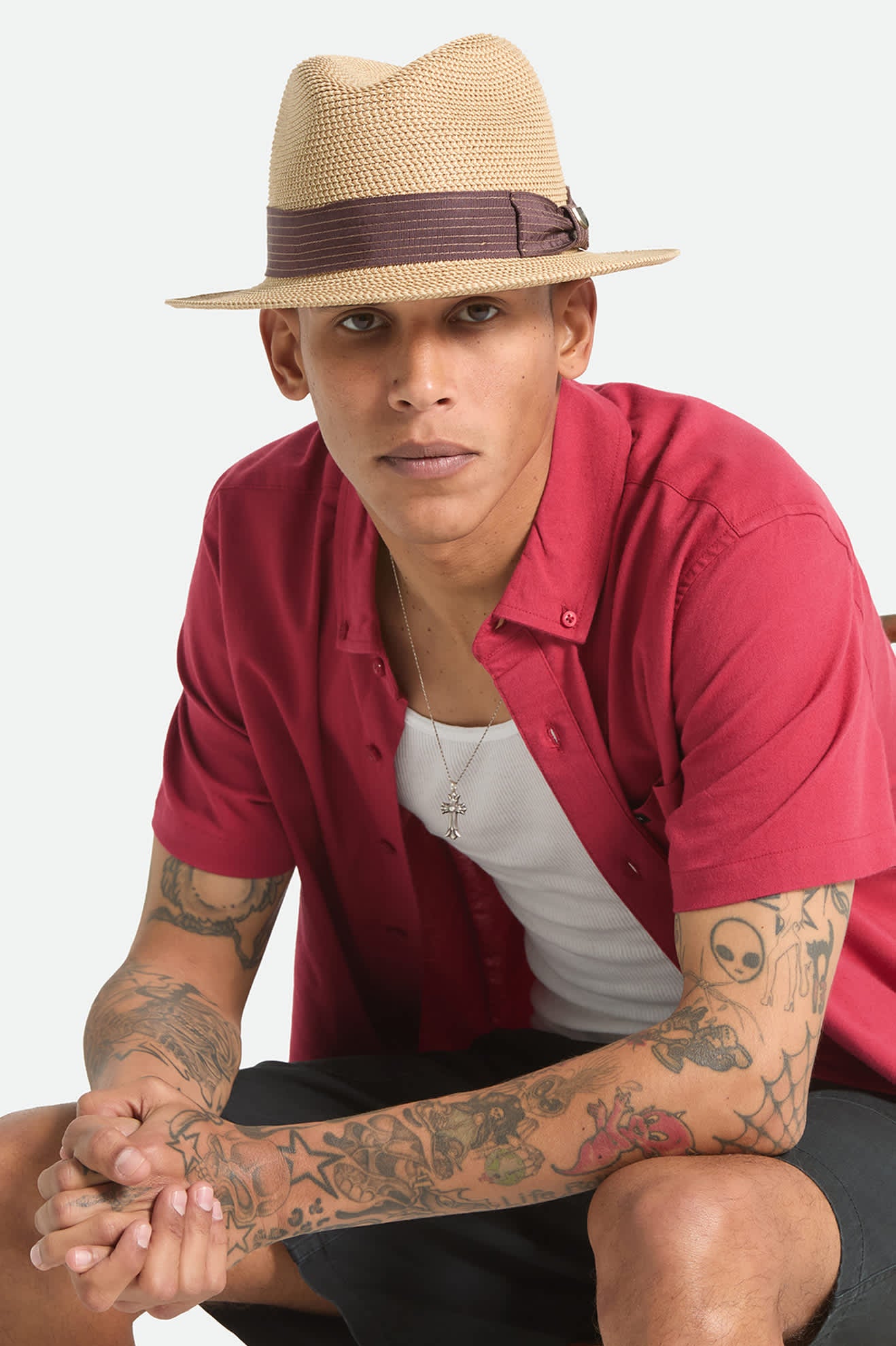brixton-roma-fedora-strohhut-braun-packable image 2